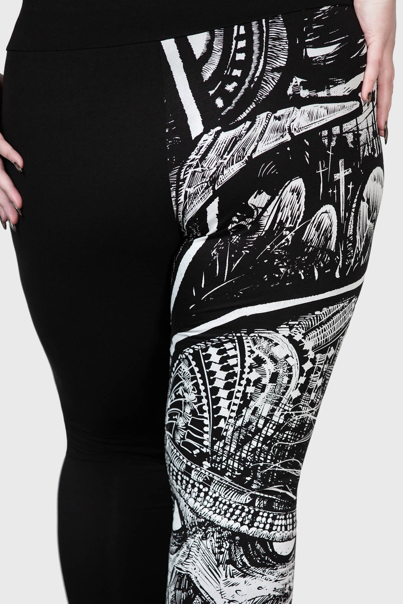 Killstar Horned God Cotton Leggings with Split Design