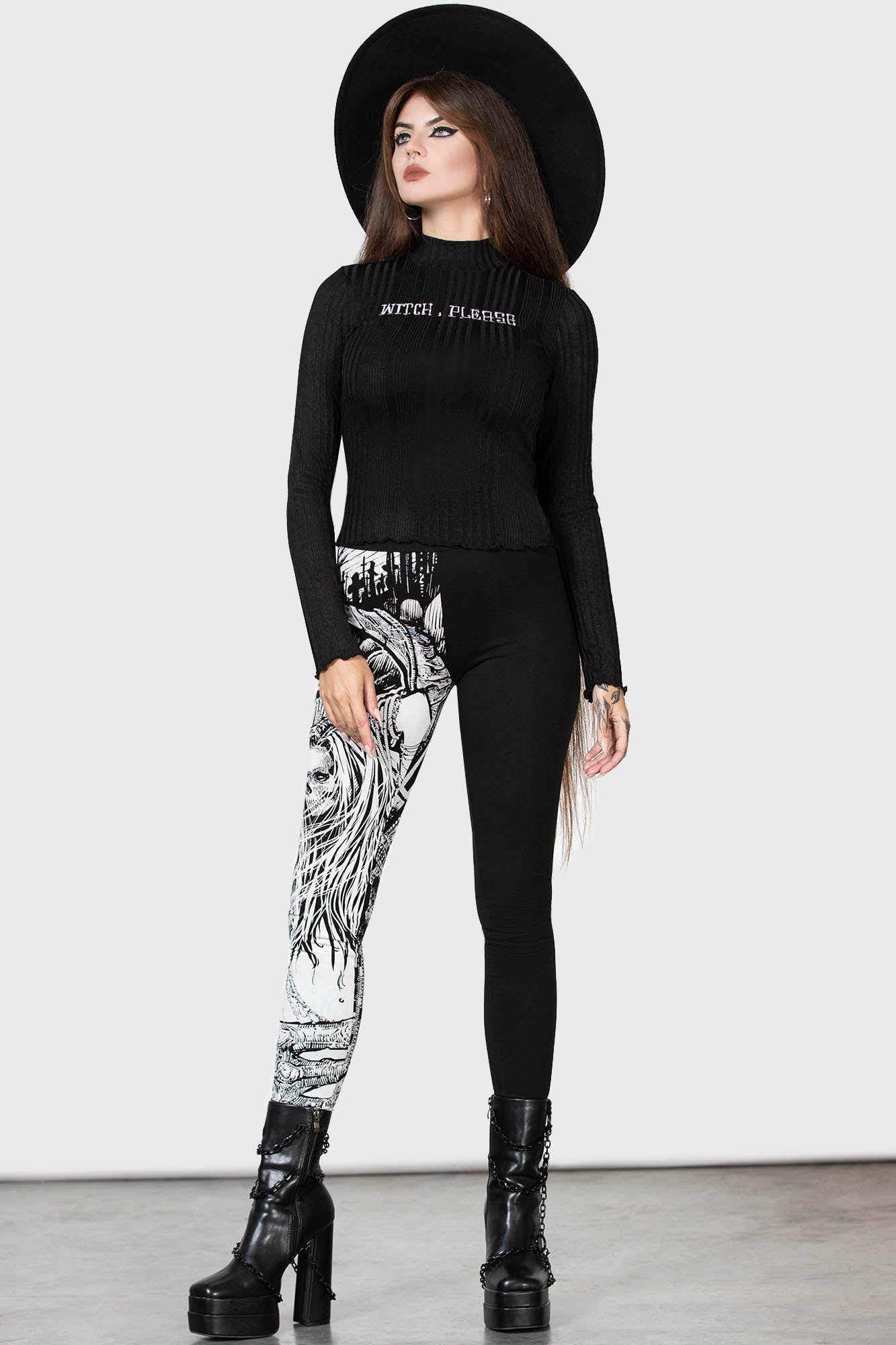 Killstar Horned God Cotton Leggings with Split Design