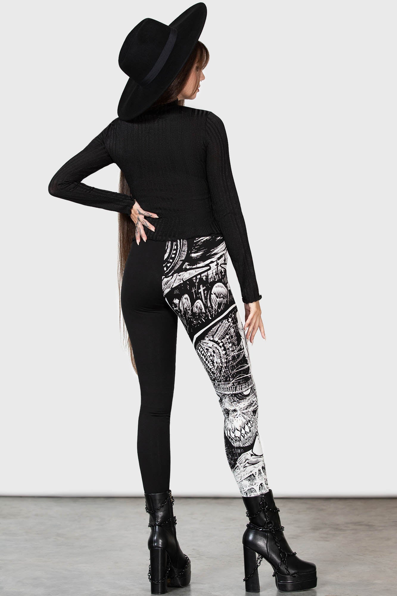 Killstar Horned God Cotton Leggings with Split Design