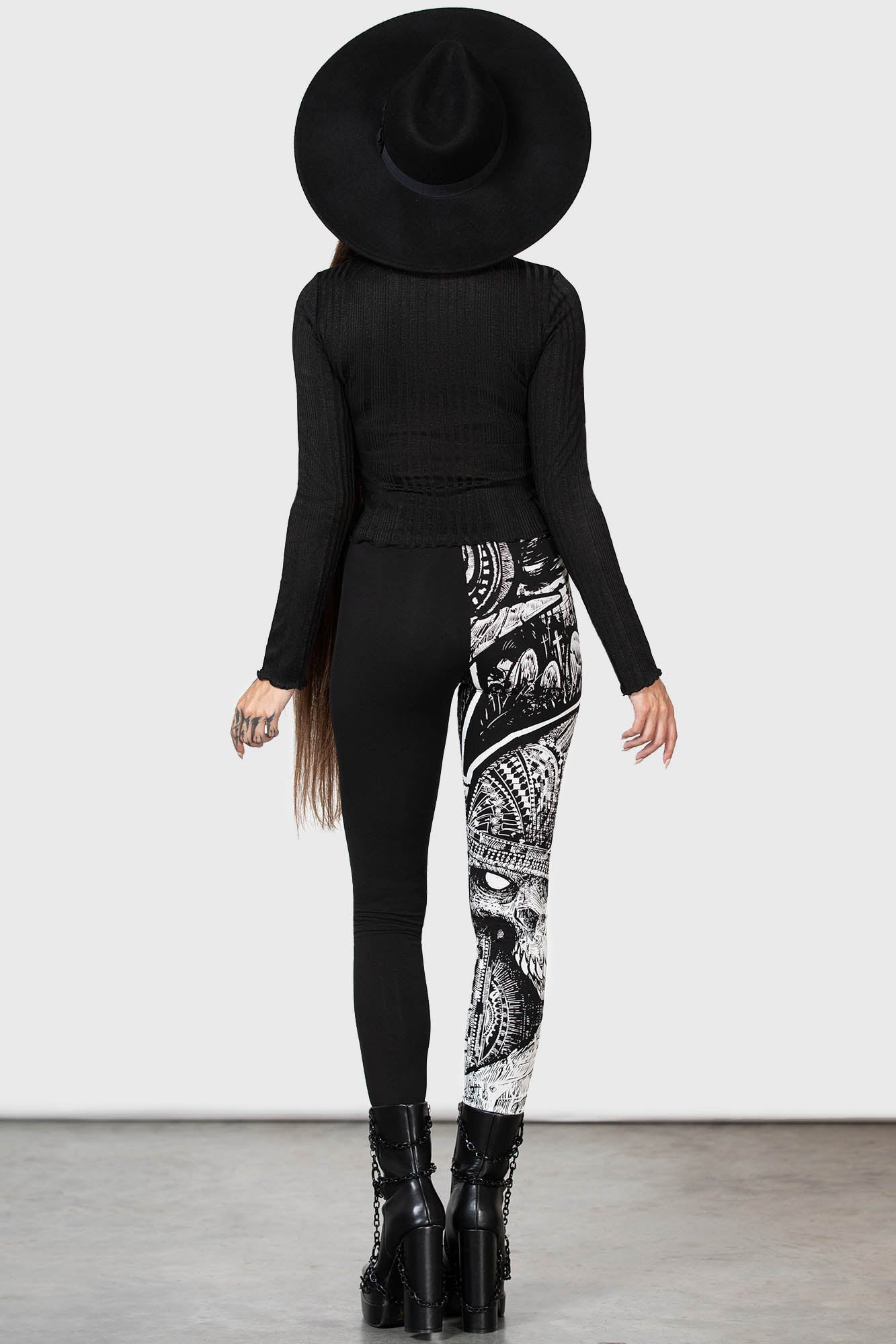Killstar Horned God Cotton Leggings with Split Design