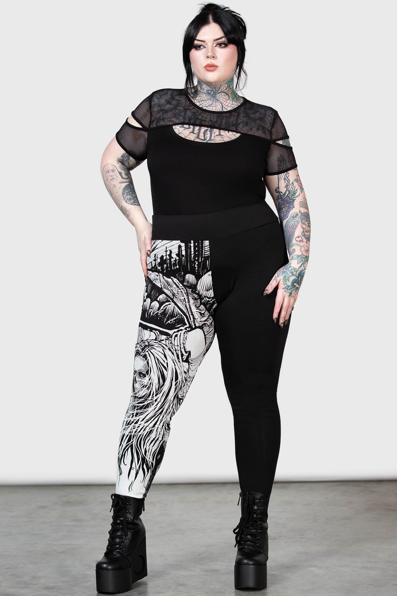 Killstar Horned God Cotton Leggings with Split Design