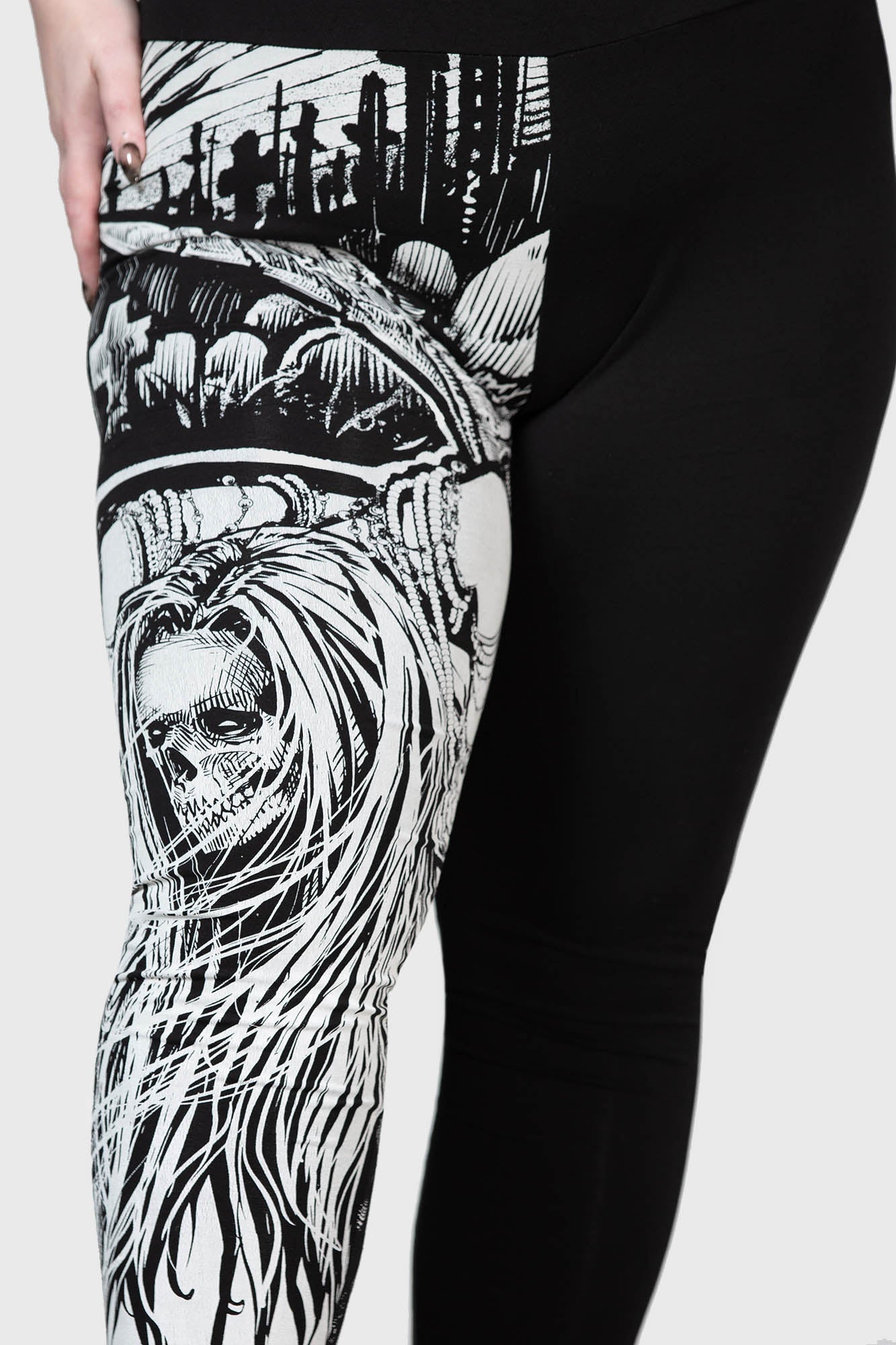 Killstar Horned God Cotton Leggings with Split Design