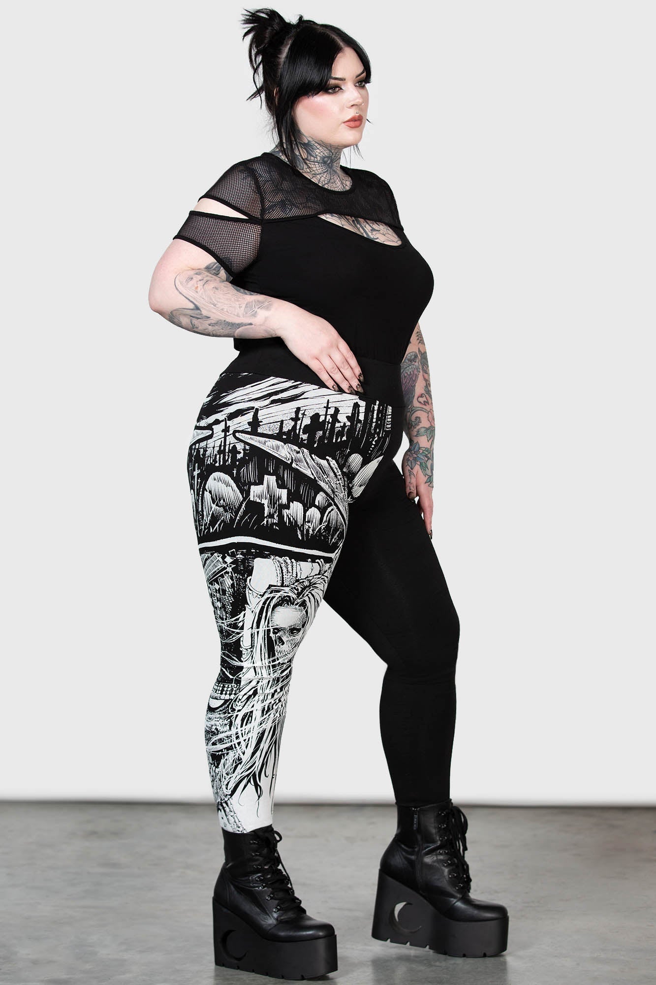 Killstar Horned God Cotton Leggings with Split Design