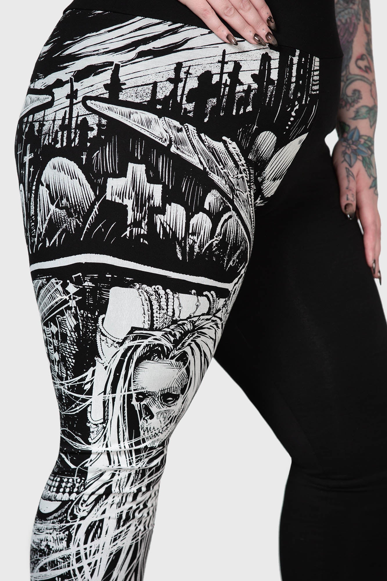 Killstar Horned God Cotton Leggings with Split Design