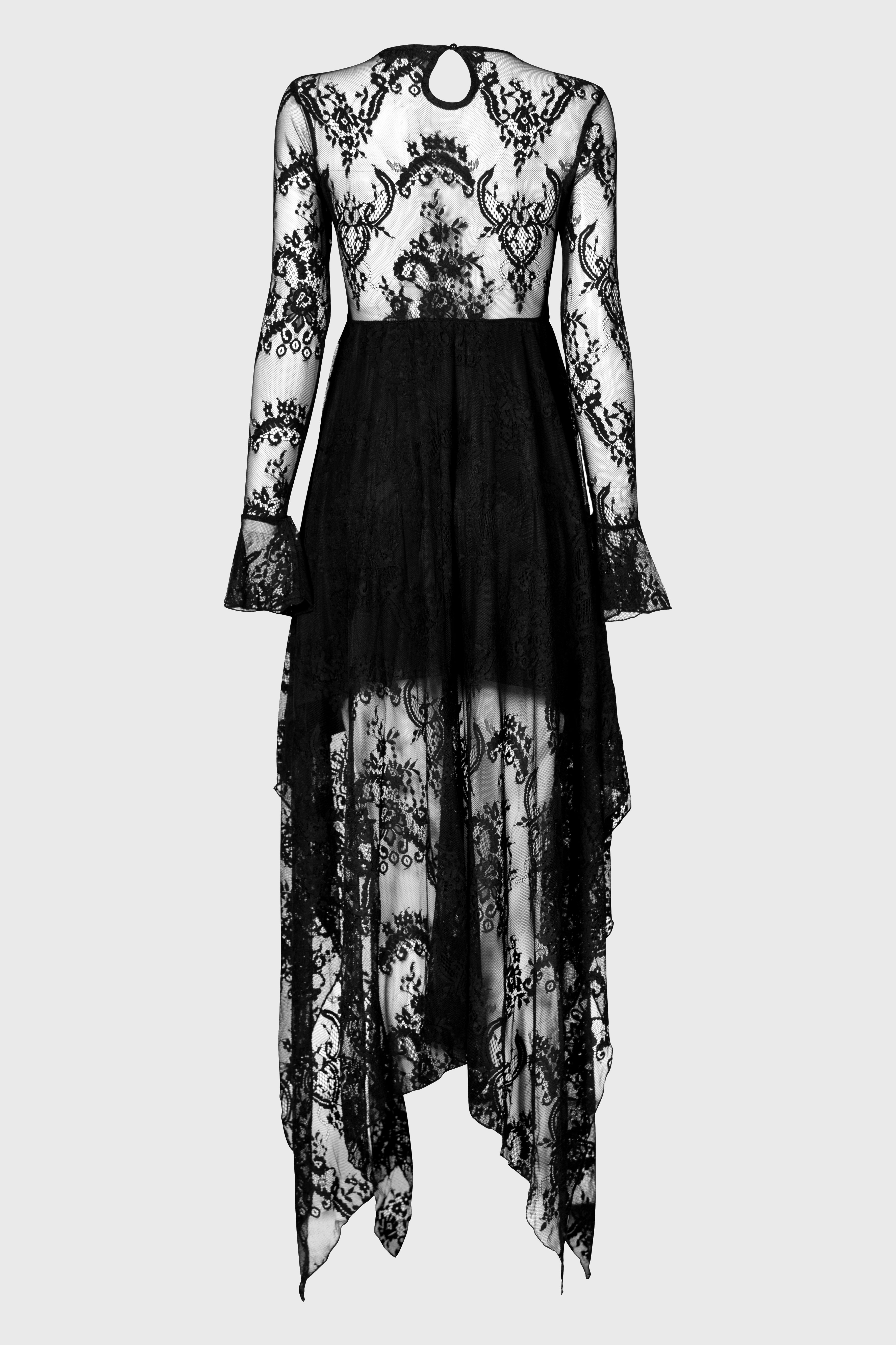 Killstar Shadow Figure Black Lace Maxi Dress with Poet Sleeves