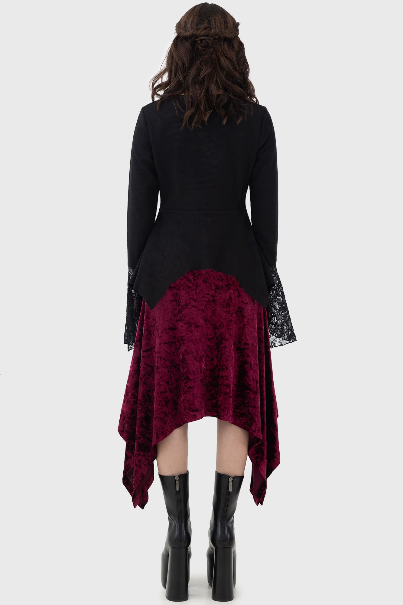 Killstar Tinted Sorrow Velvet Midi Skirt with Side Dip Hem