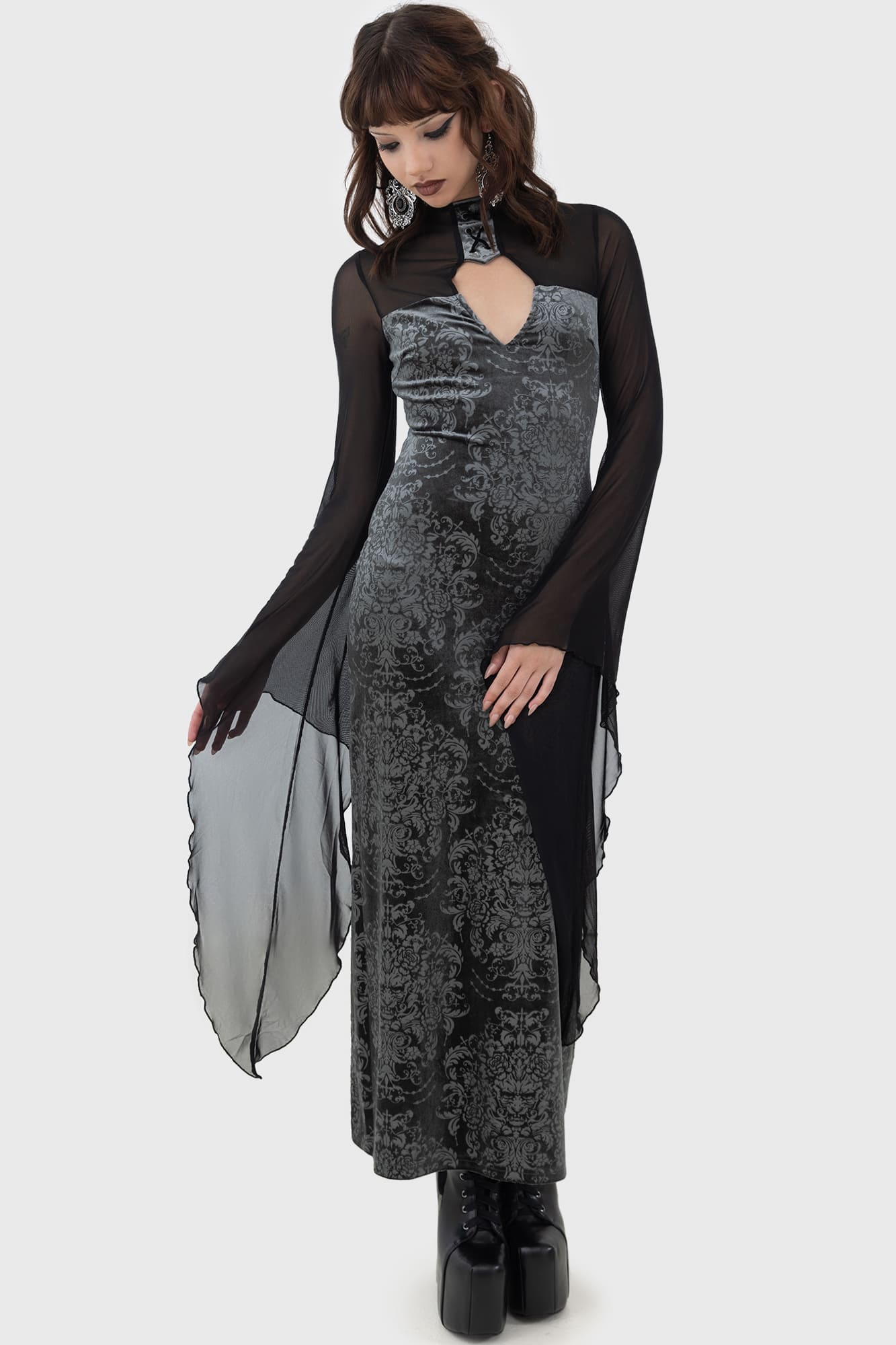 Killstar Forenoon Metallic Velvet Maxi Dress with Keyhole Detail