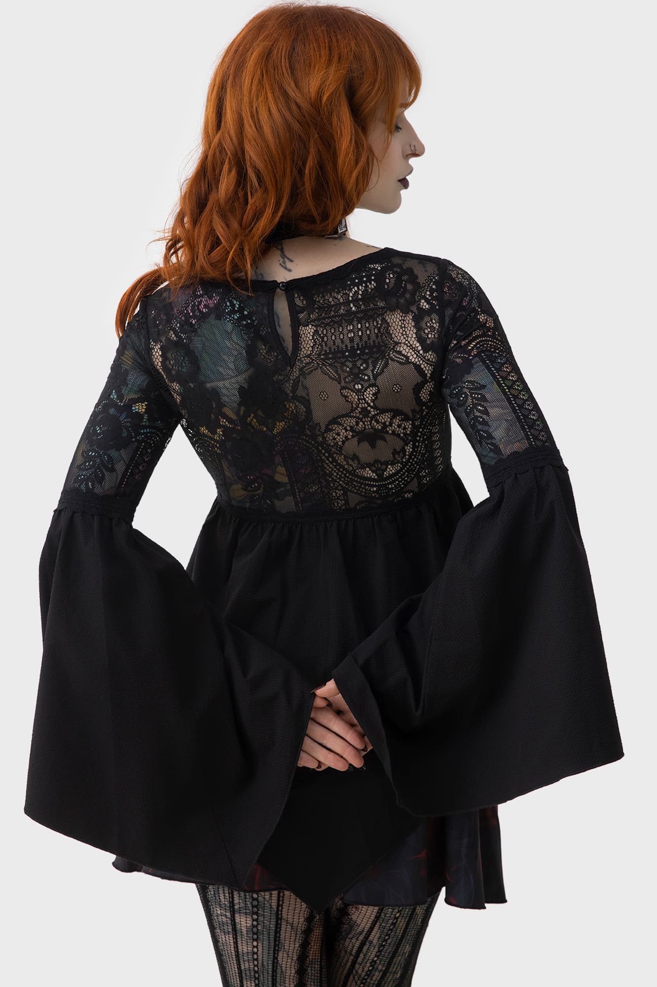 Killstar Sacred Coven Blouse with Lace Insert & Bell Sleeves