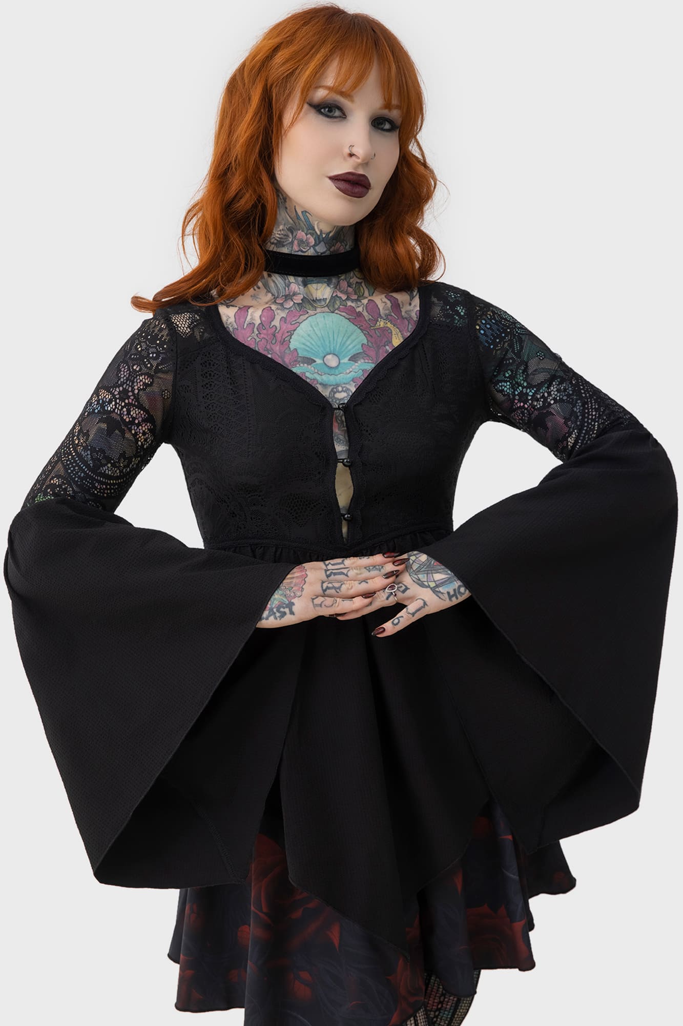 Killstar Sacred Coven Blouse with Lace Insert & Bell Sleeves