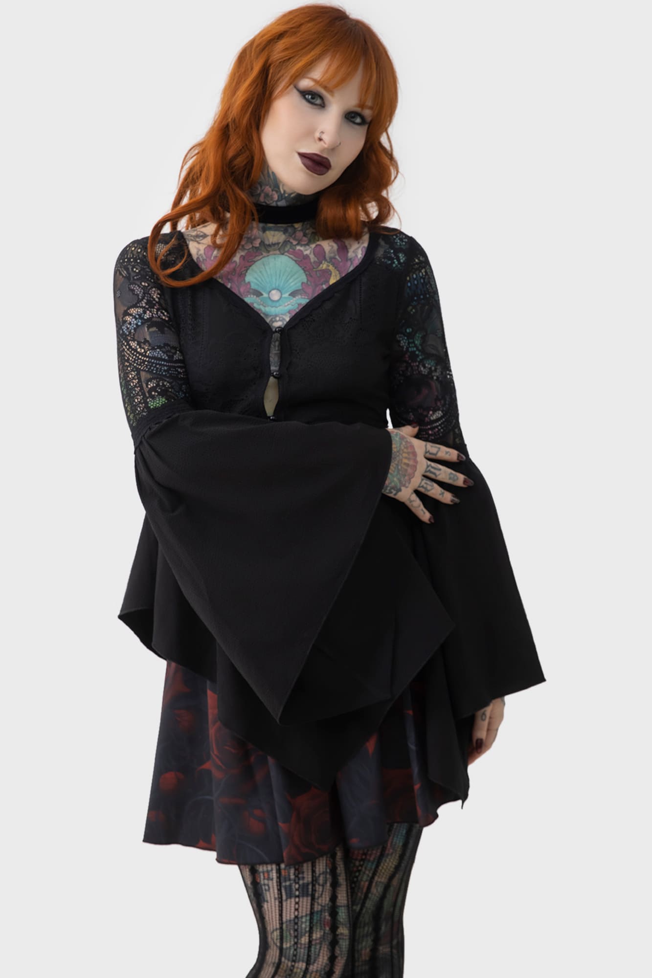 Killstar Sacred Coven Blouse with Lace Insert & Bell Sleeves