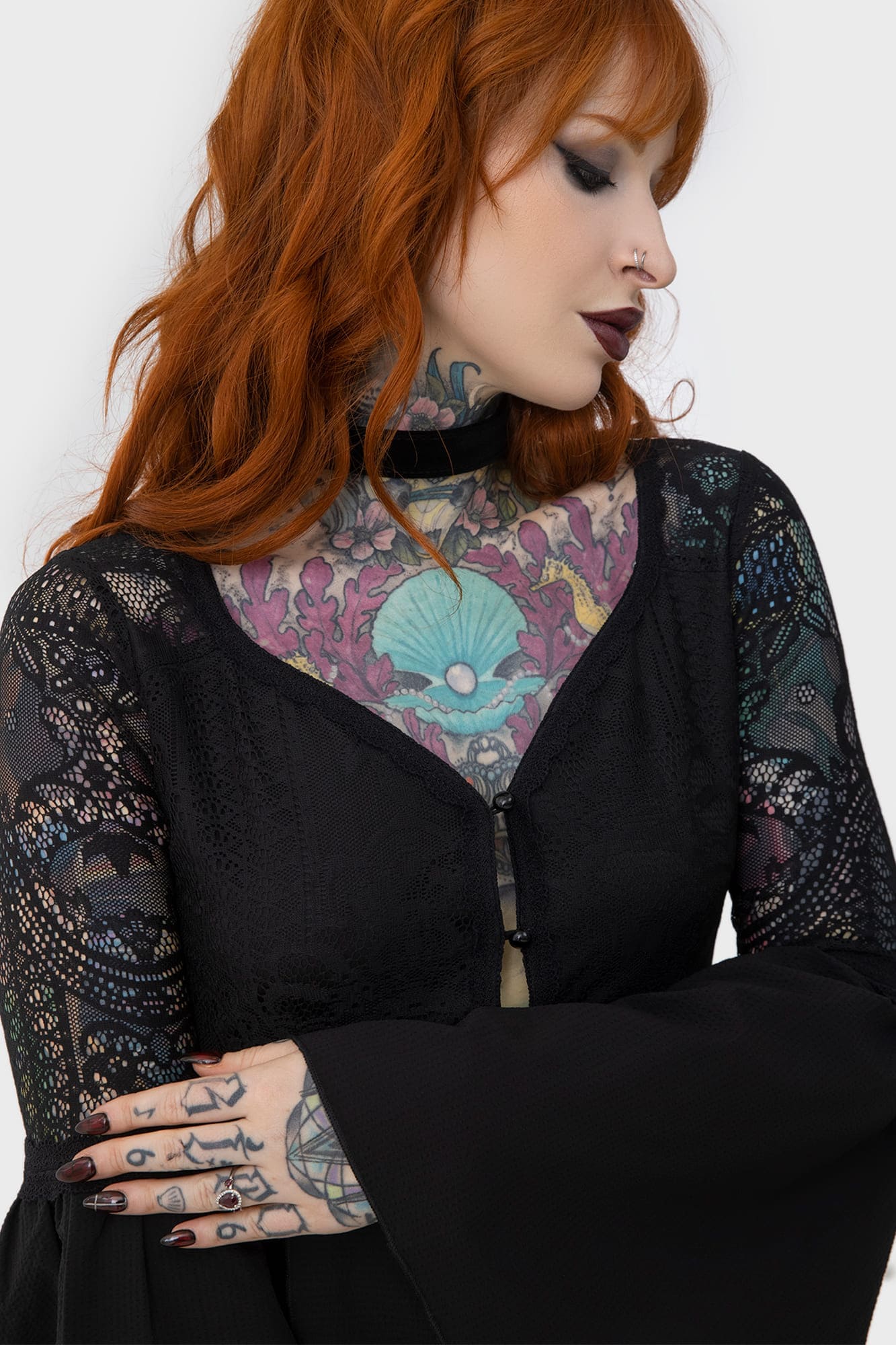 Killstar Sacred Coven Blouse with Lace Insert & Bell Sleeves
