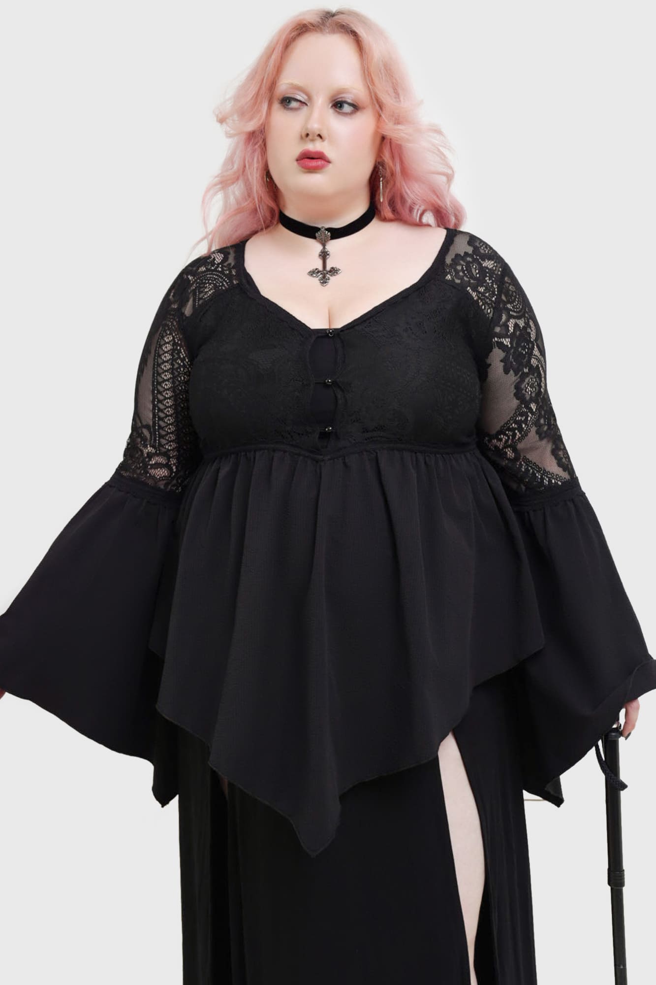 Killstar Sacred Coven Blouse with Lace Insert & Bell Sleeves
