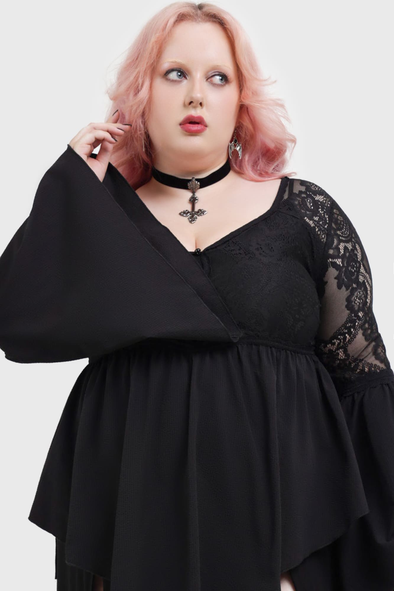 Killstar Sacred Coven Blouse with Lace Insert & Bell Sleeves
