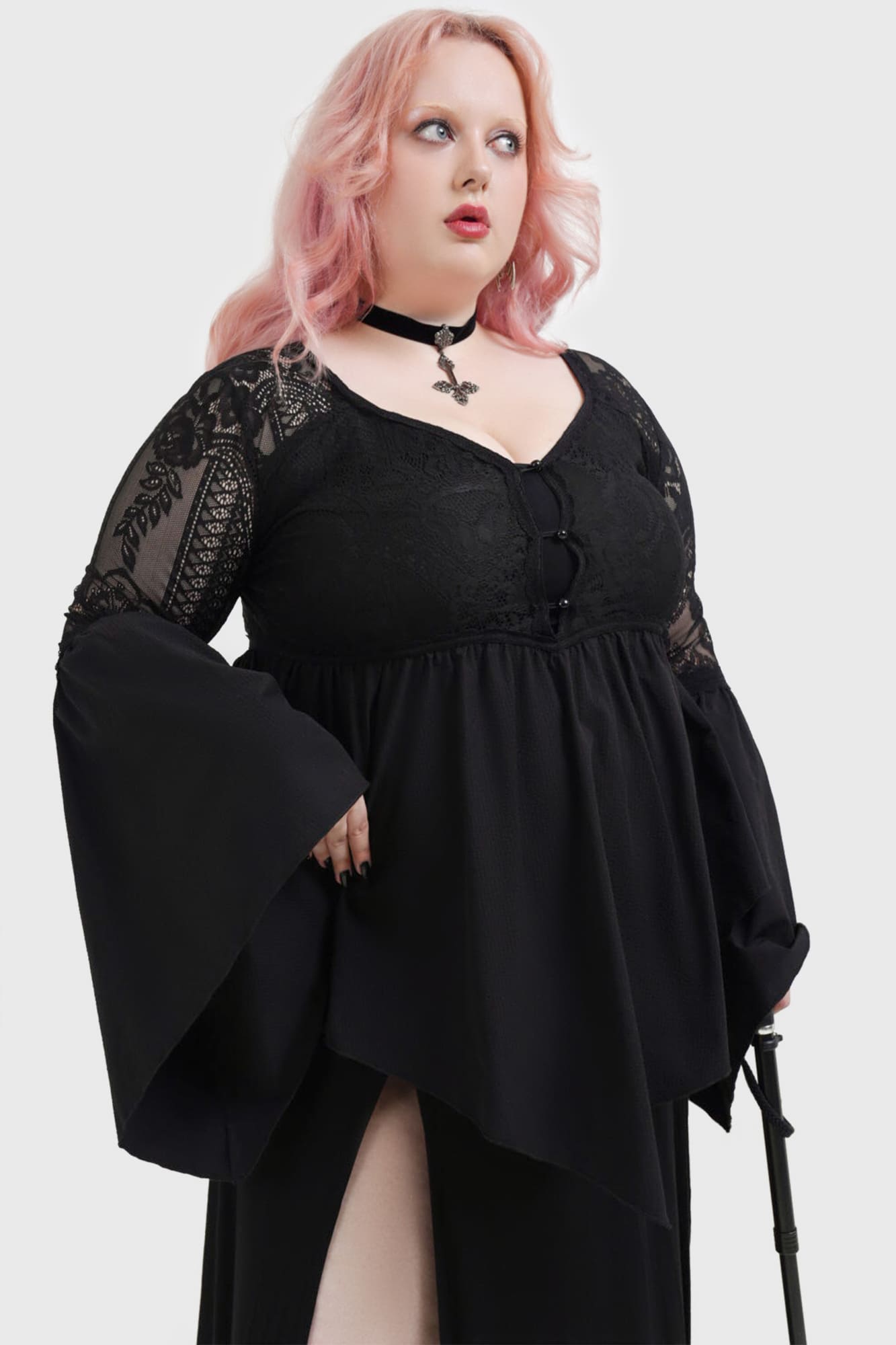 Killstar Sacred Coven Blouse with Lace Insert & Bell Sleeves