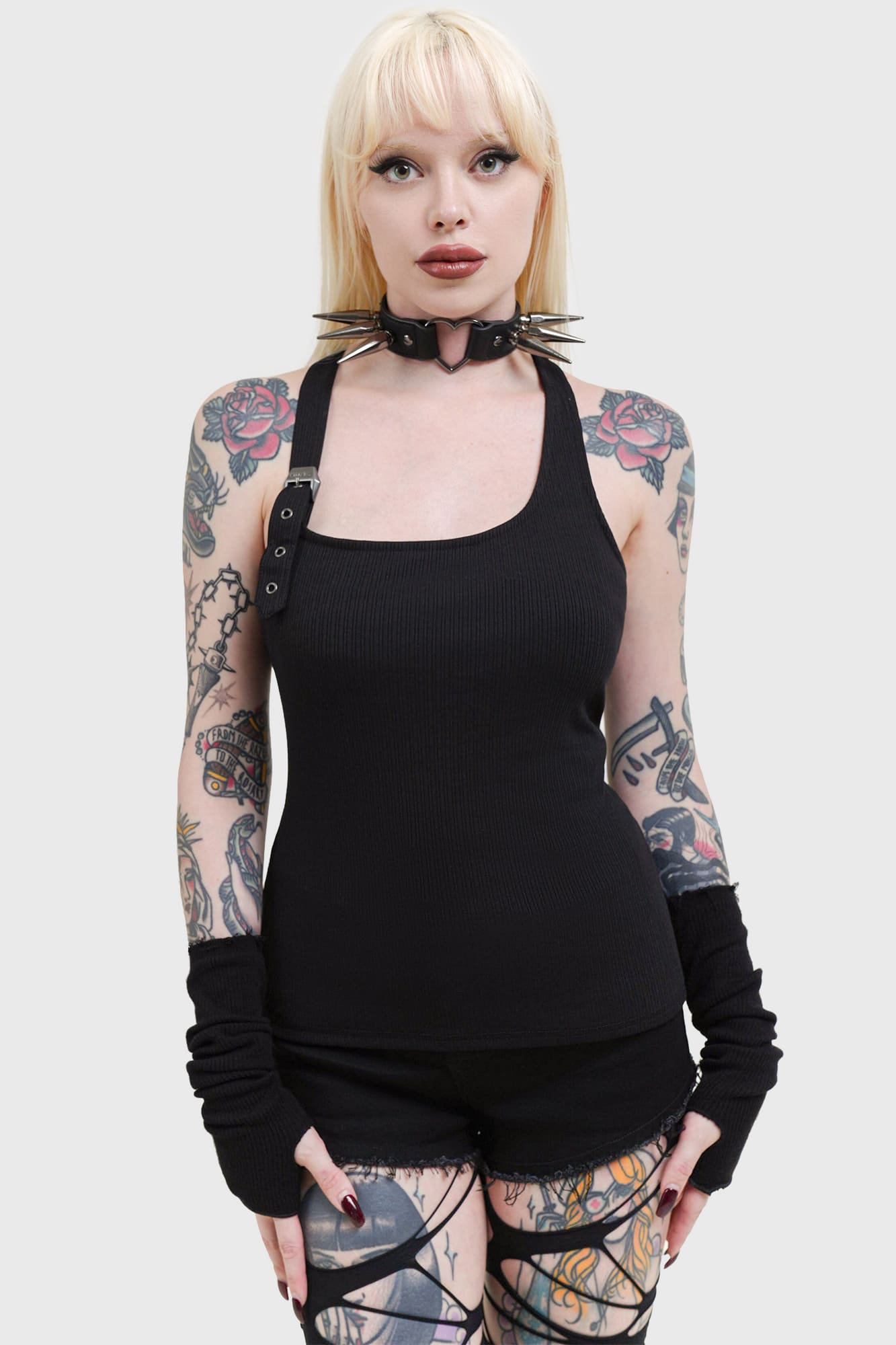 Killstar Toxic Wonder Top - Adjustable Strap Back Ribbed Shirt