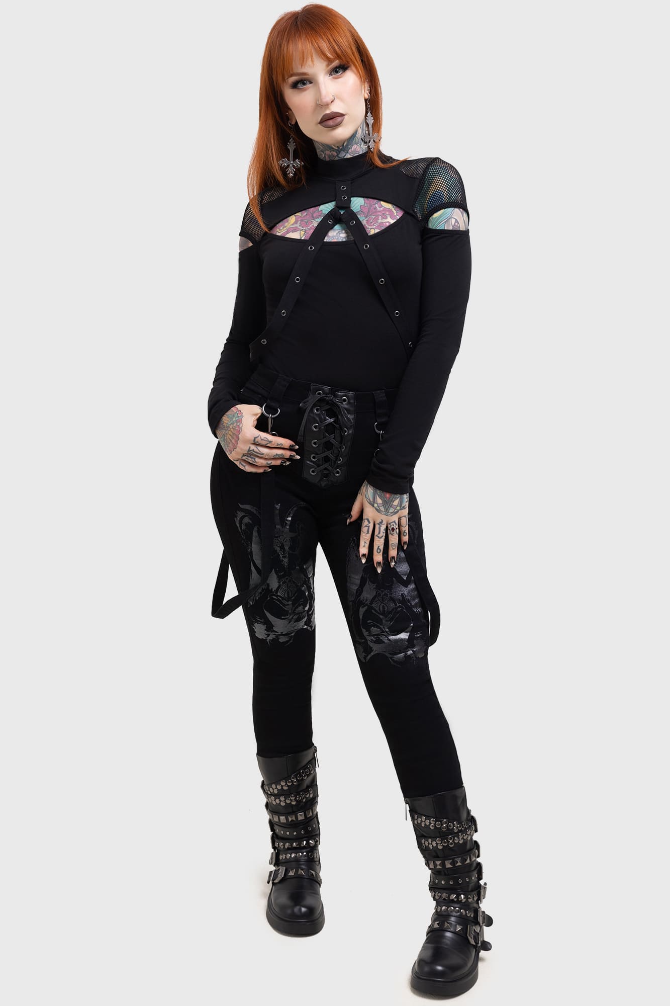 Killstar Baphster Stretch Cotton Jeans with Baphomet Print