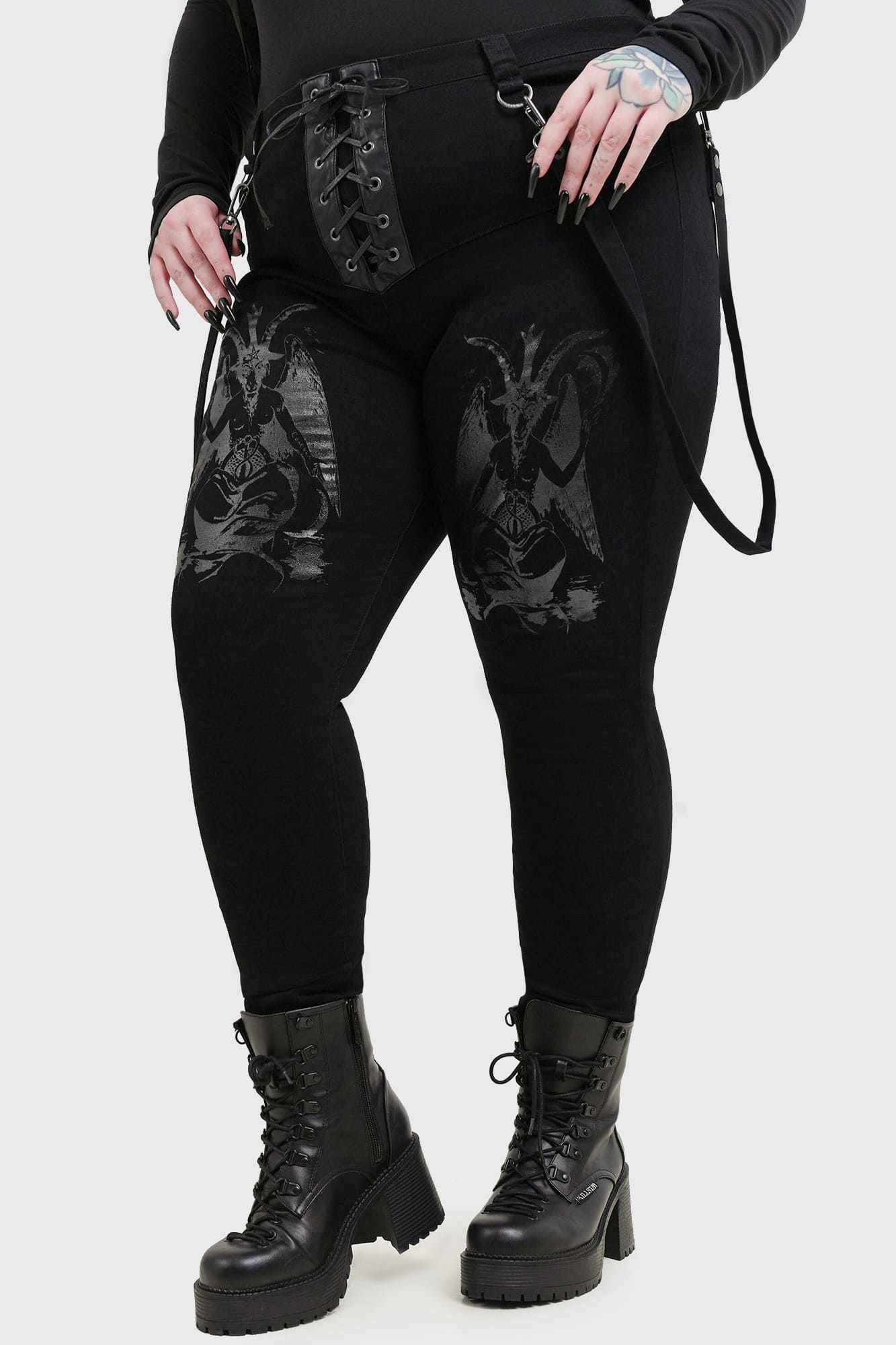 Killstar Baphster Stretch Cotton Jeans with Baphomet Print