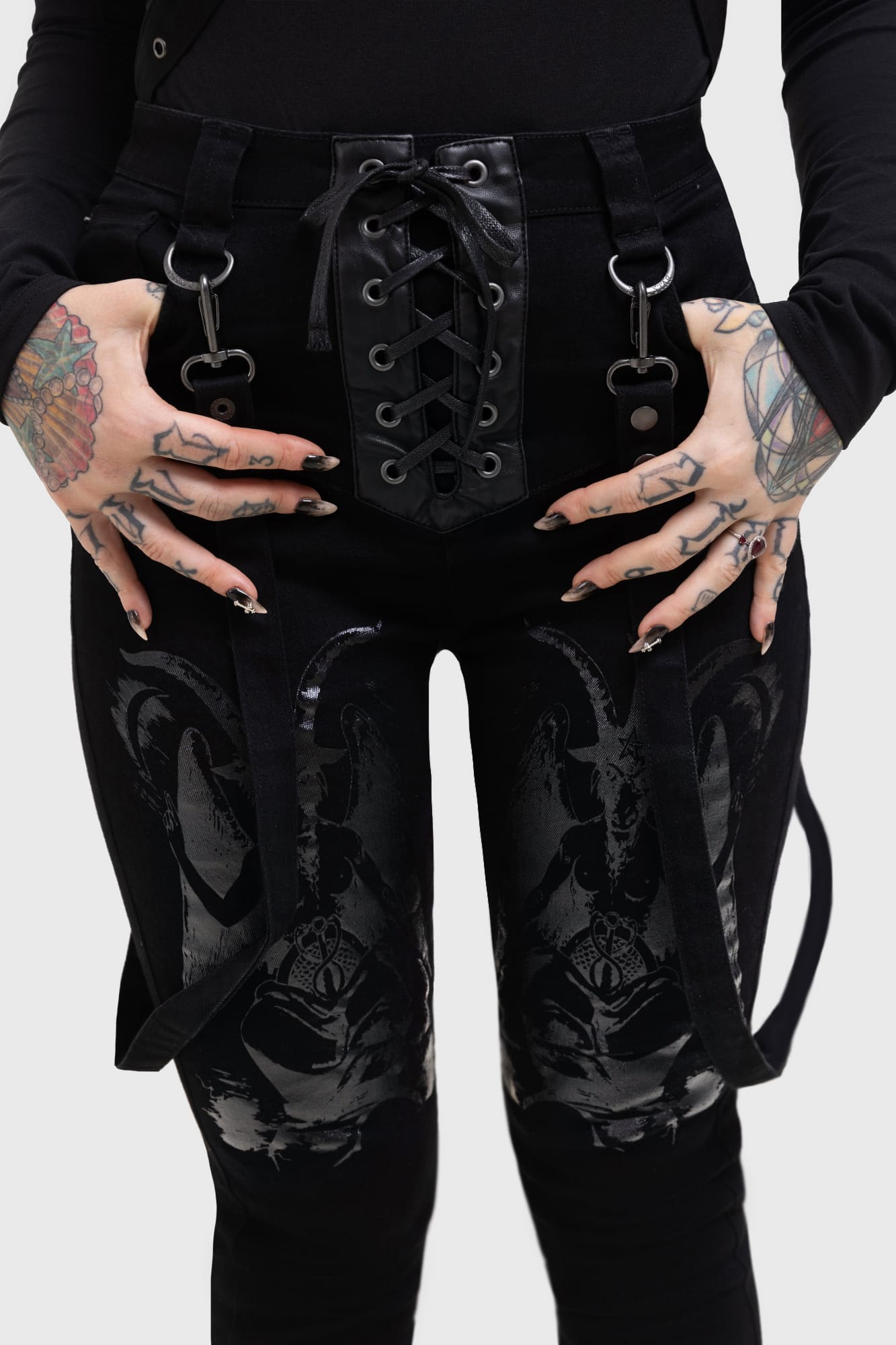 Killstar Baphster Stretch Cotton Jeans with Baphomet Print