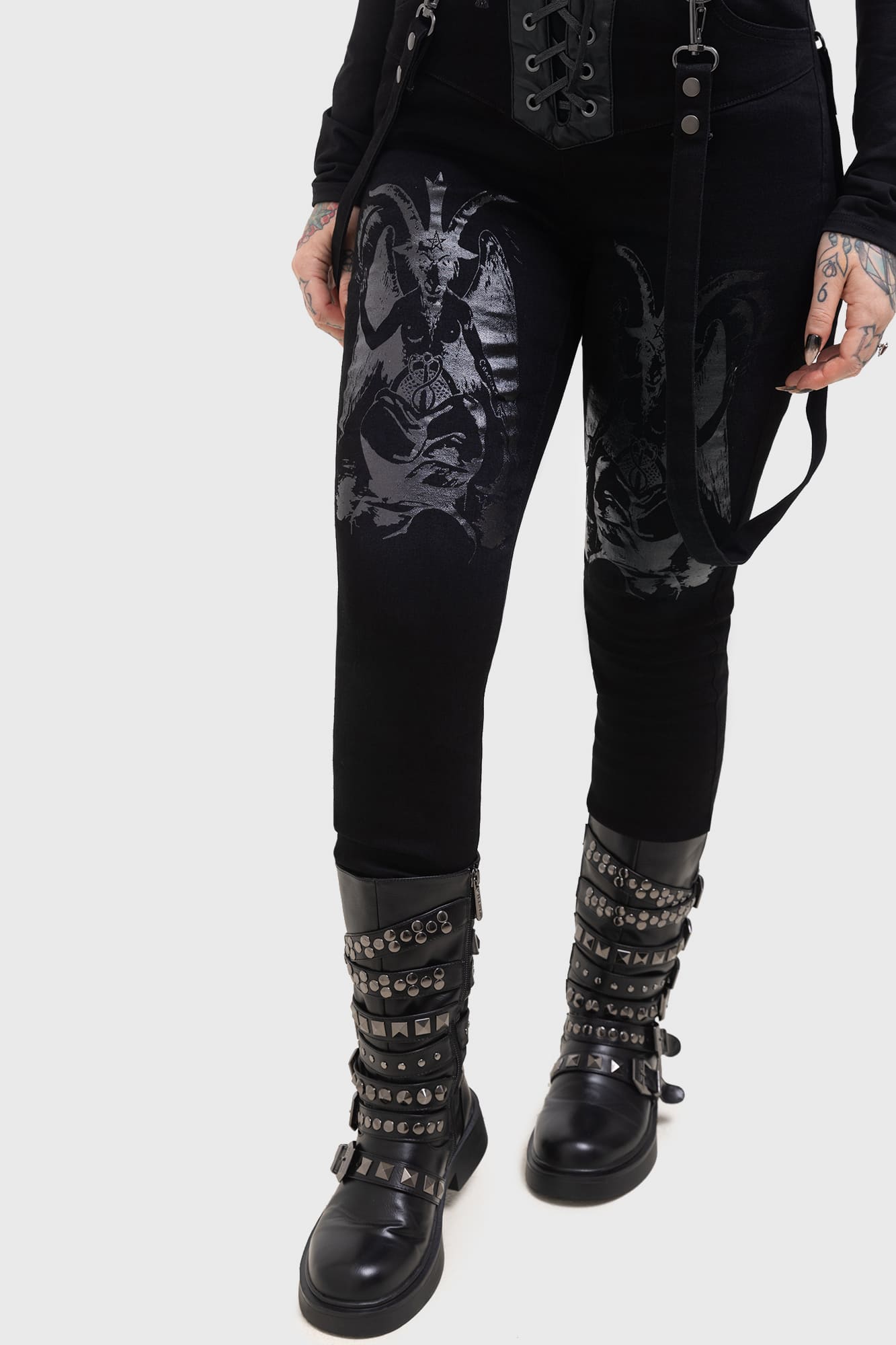 Killstar Baphster Stretch Cotton Jeans with Baphomet Print