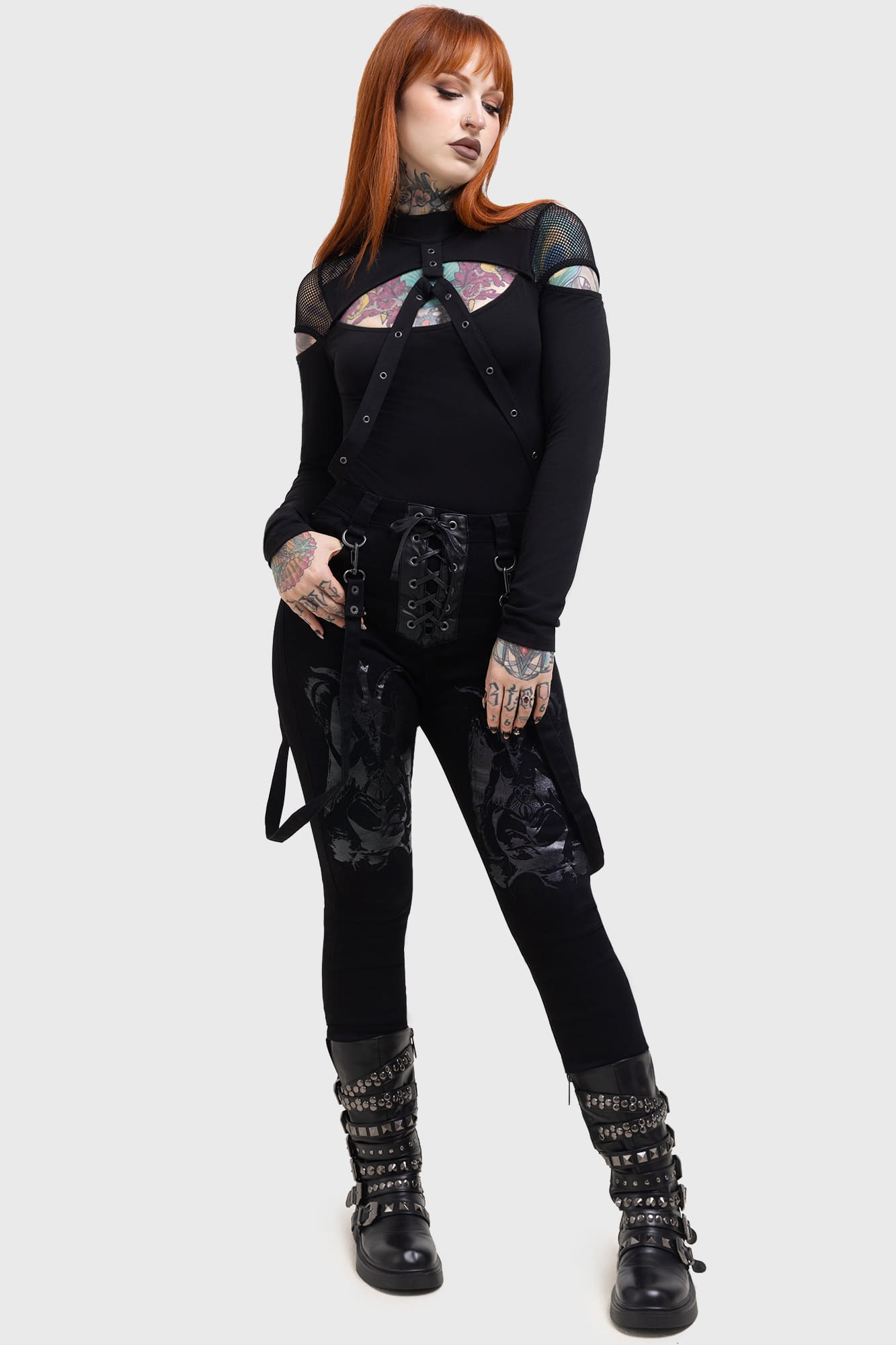 Killstar Baphster Stretch Cotton Jeans with Baphomet Print