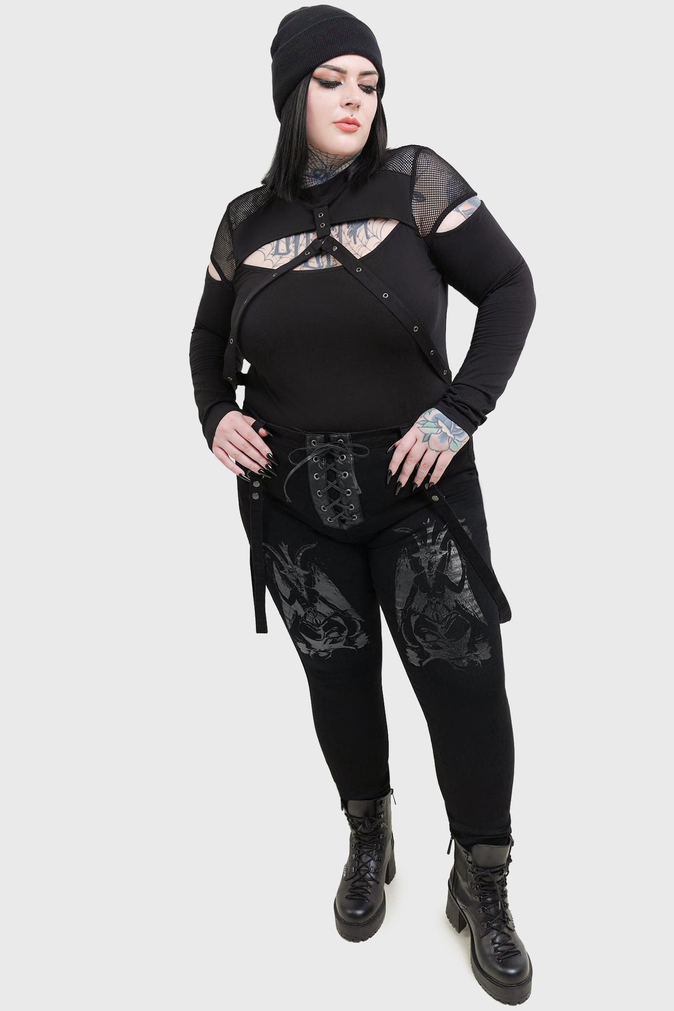 Killstar Baphster Stretch Cotton Jeans with Baphomet Print