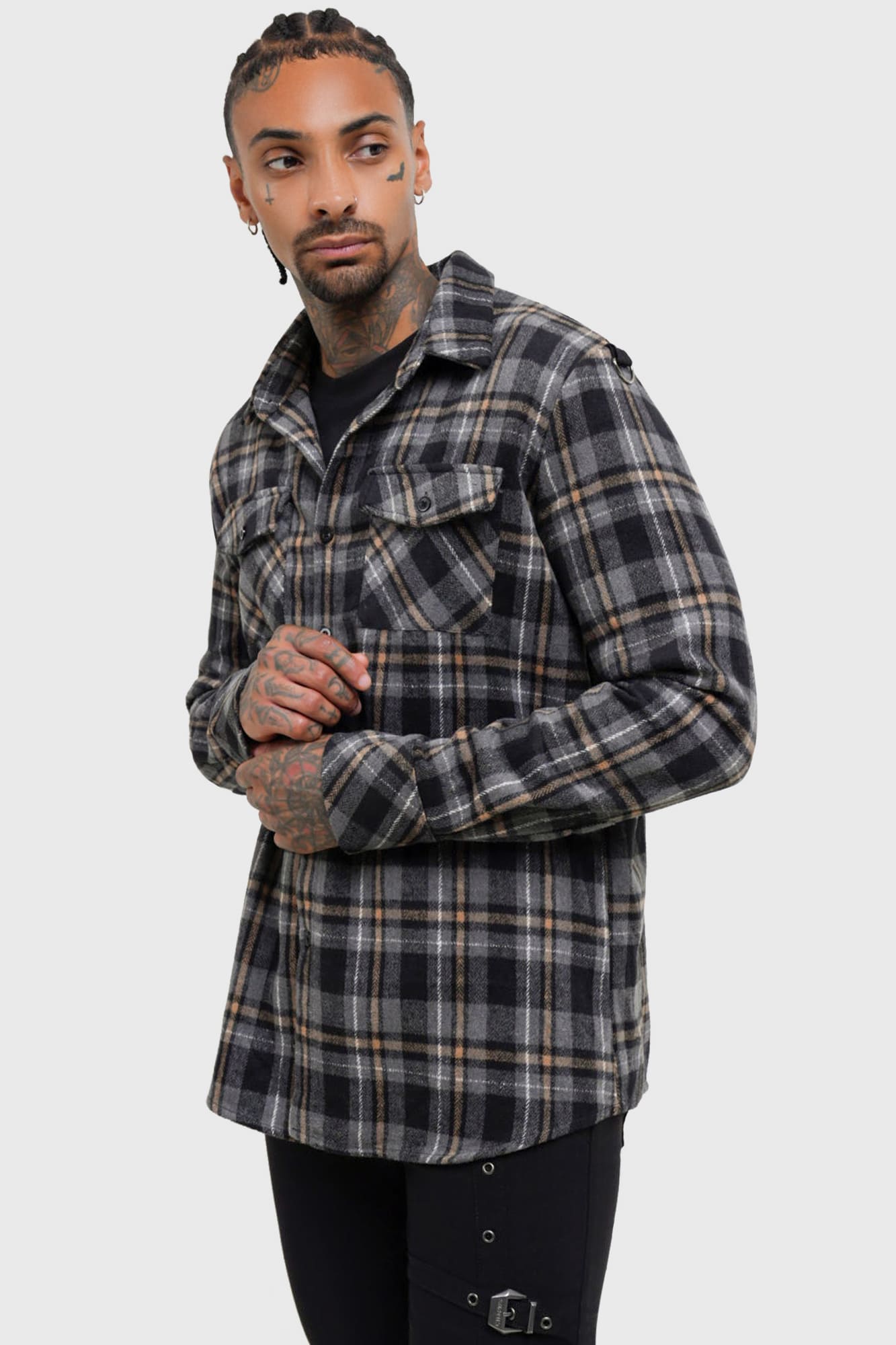 Killstar Burning Light Check Shirt - Soft Brushed Fabric, Relaxed Fit