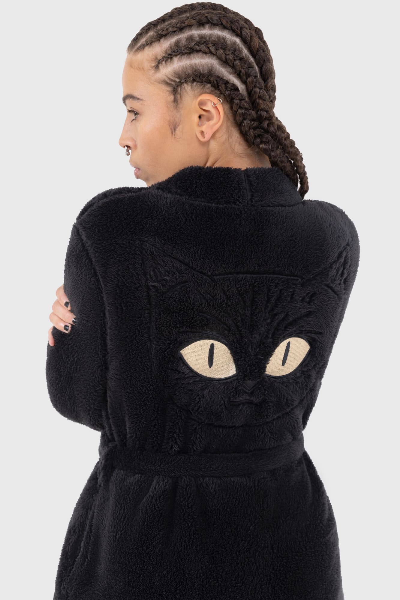 Killstar Tenebrous Robe - Gothic Cat Embroidery Mini Dress with Pockets