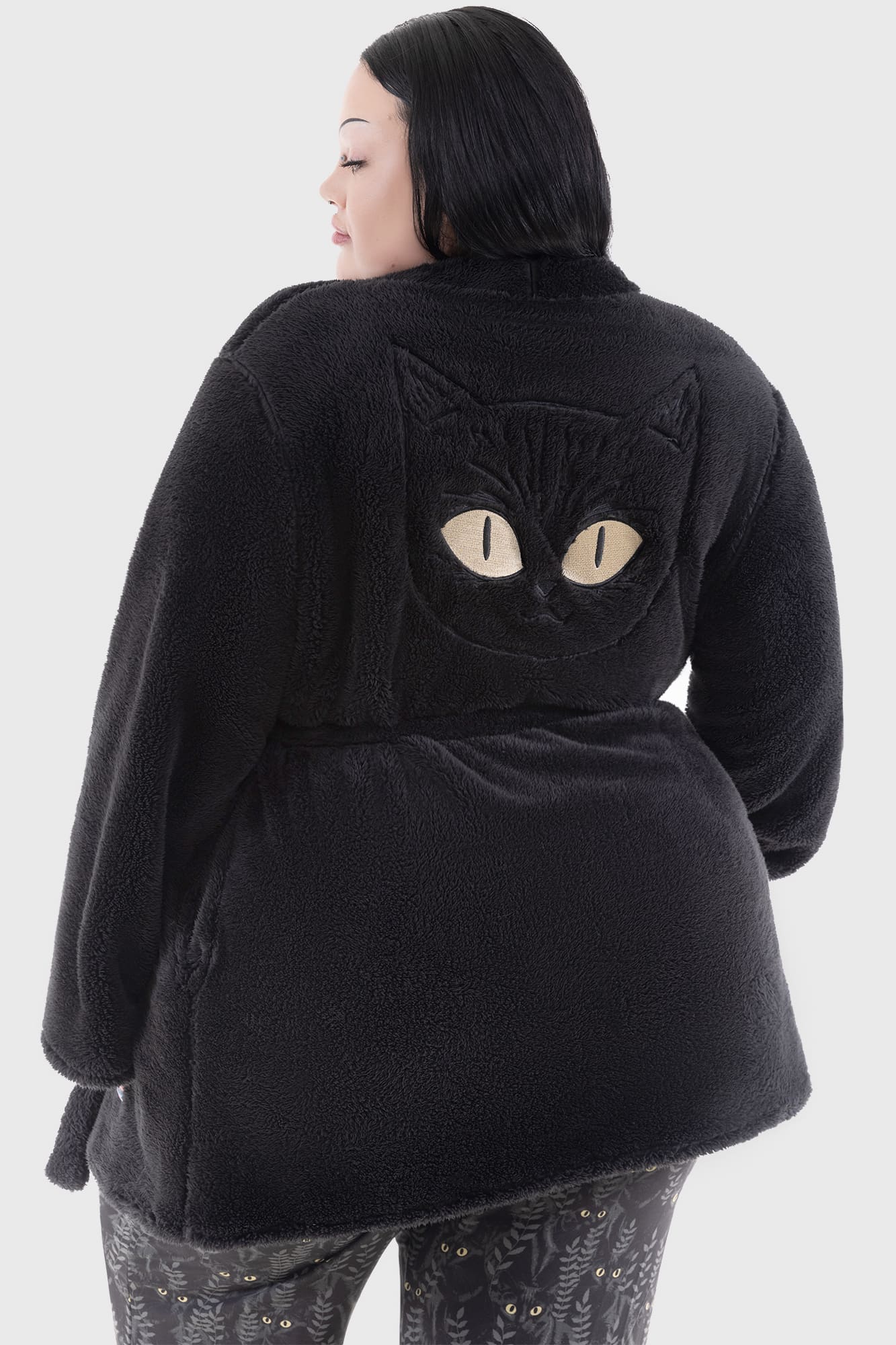 Killstar Tenebrous Robe - Gothic Cat Embroidery Mini Dress with Pockets
