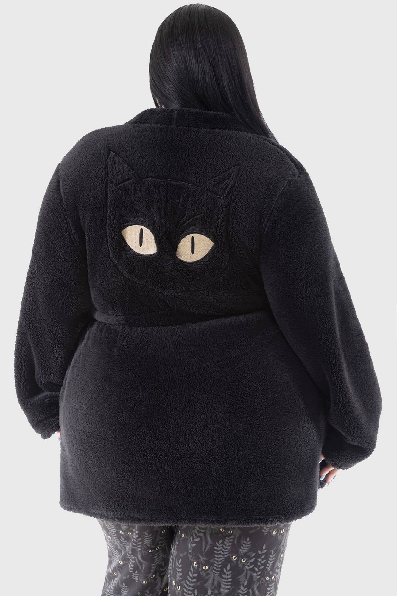 Killstar Tenebrous Robe - Gothic Cat Embroidery Mini Dress with Pockets