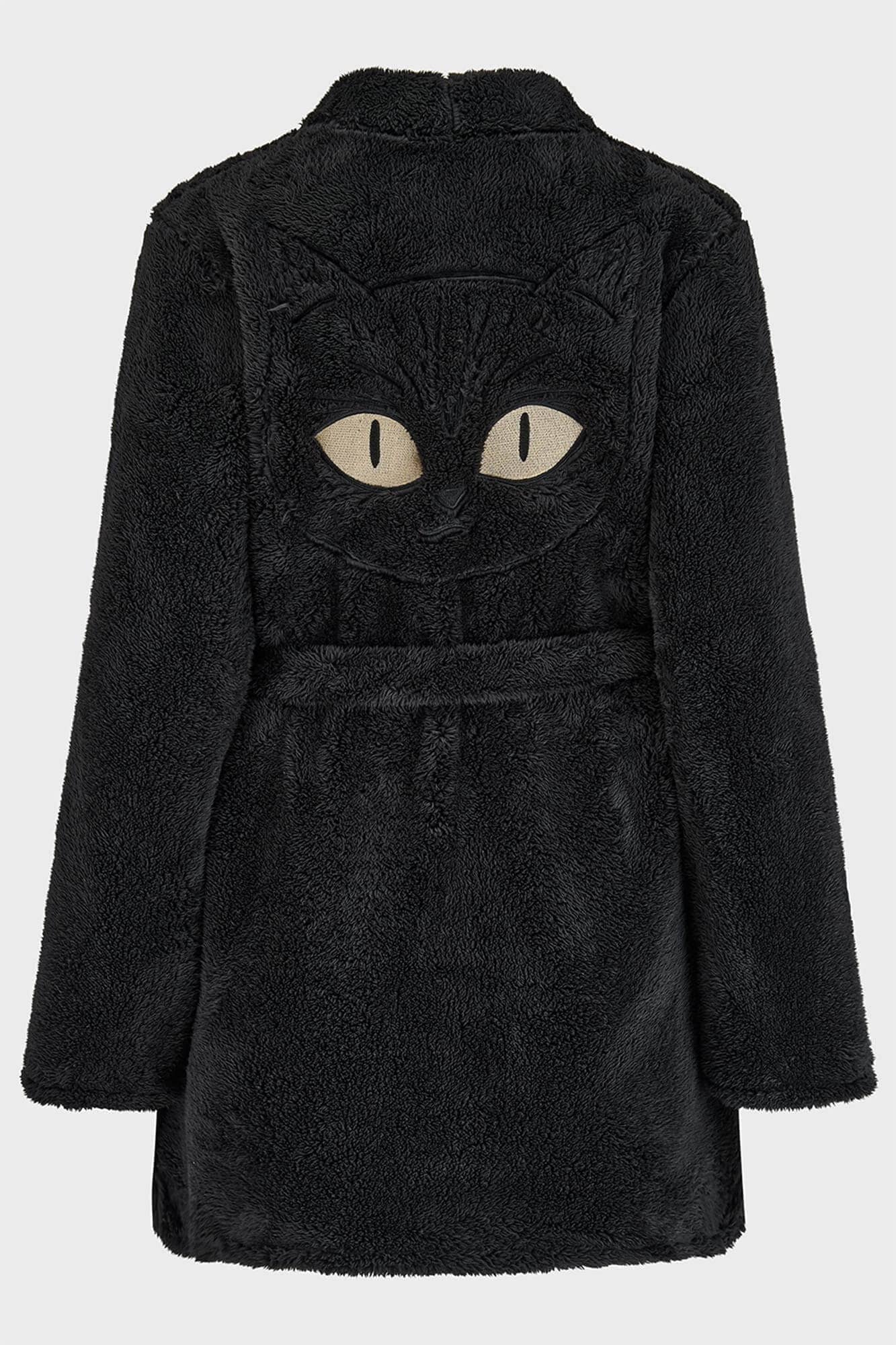 Killstar Tenebrous Robe - Gothic Cat Embroidery Mini Dress with Pockets