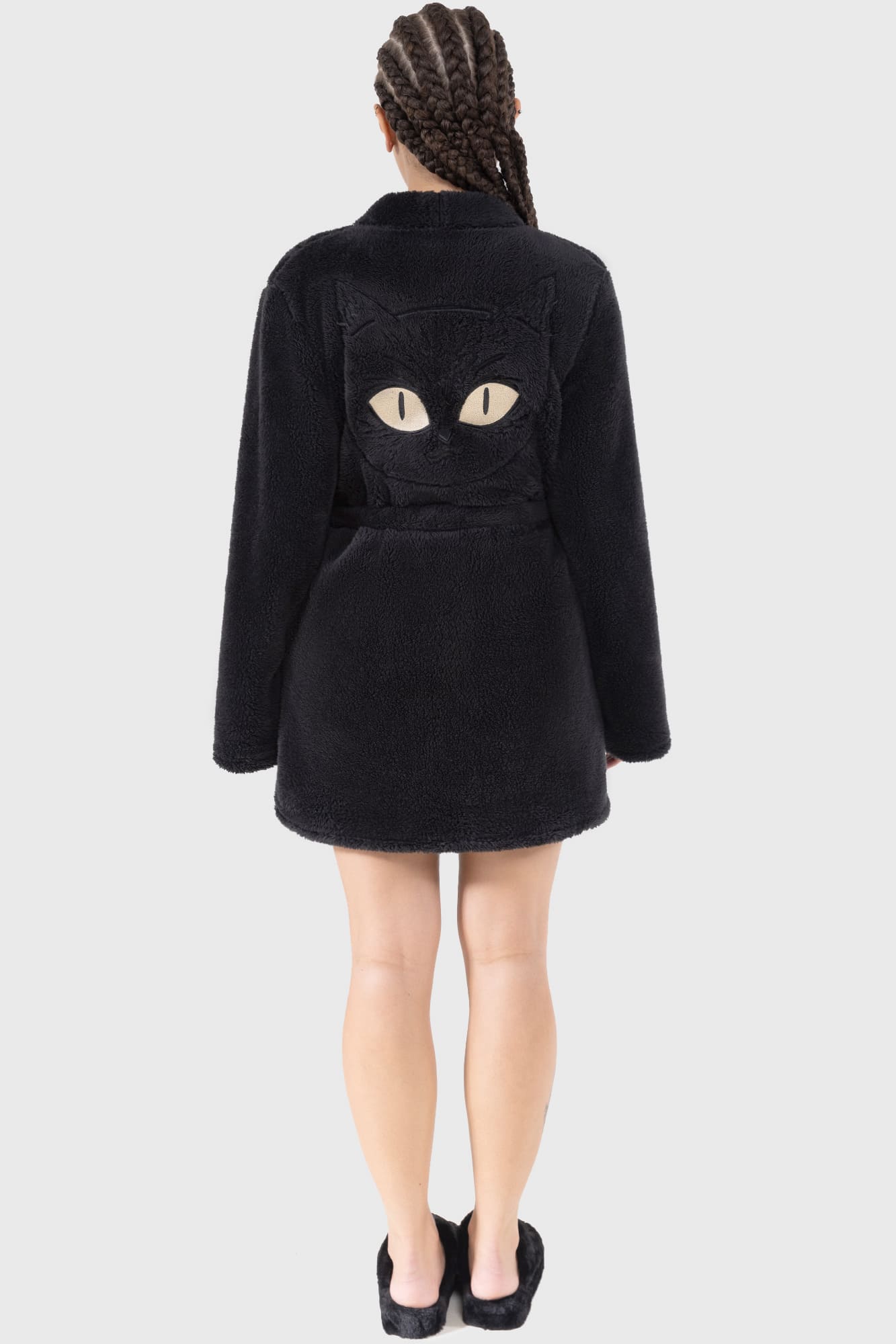 Killstar Tenebrous Robe - Gothic Cat Embroidery Mini Dress with Pockets