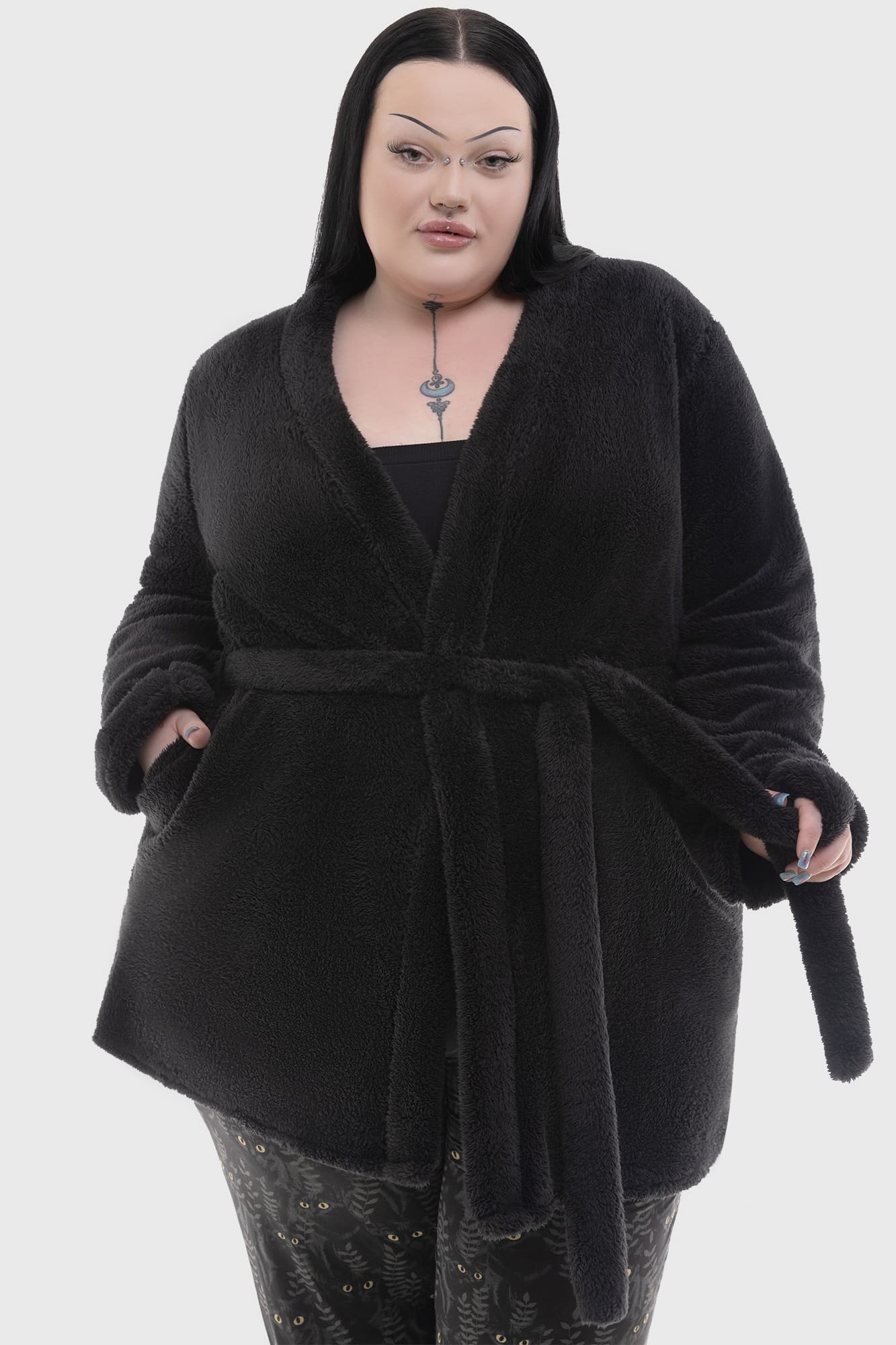 Killstar Tenebrous Robe - Gothic Cat Embroidery Mini Dress with Pockets
