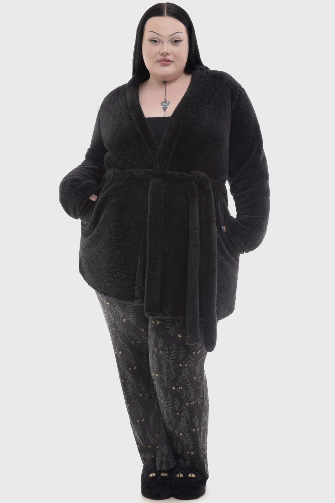 Killstar Tenebrous Robe - Gothic Cat Embroidery Mini Dress with Pockets
