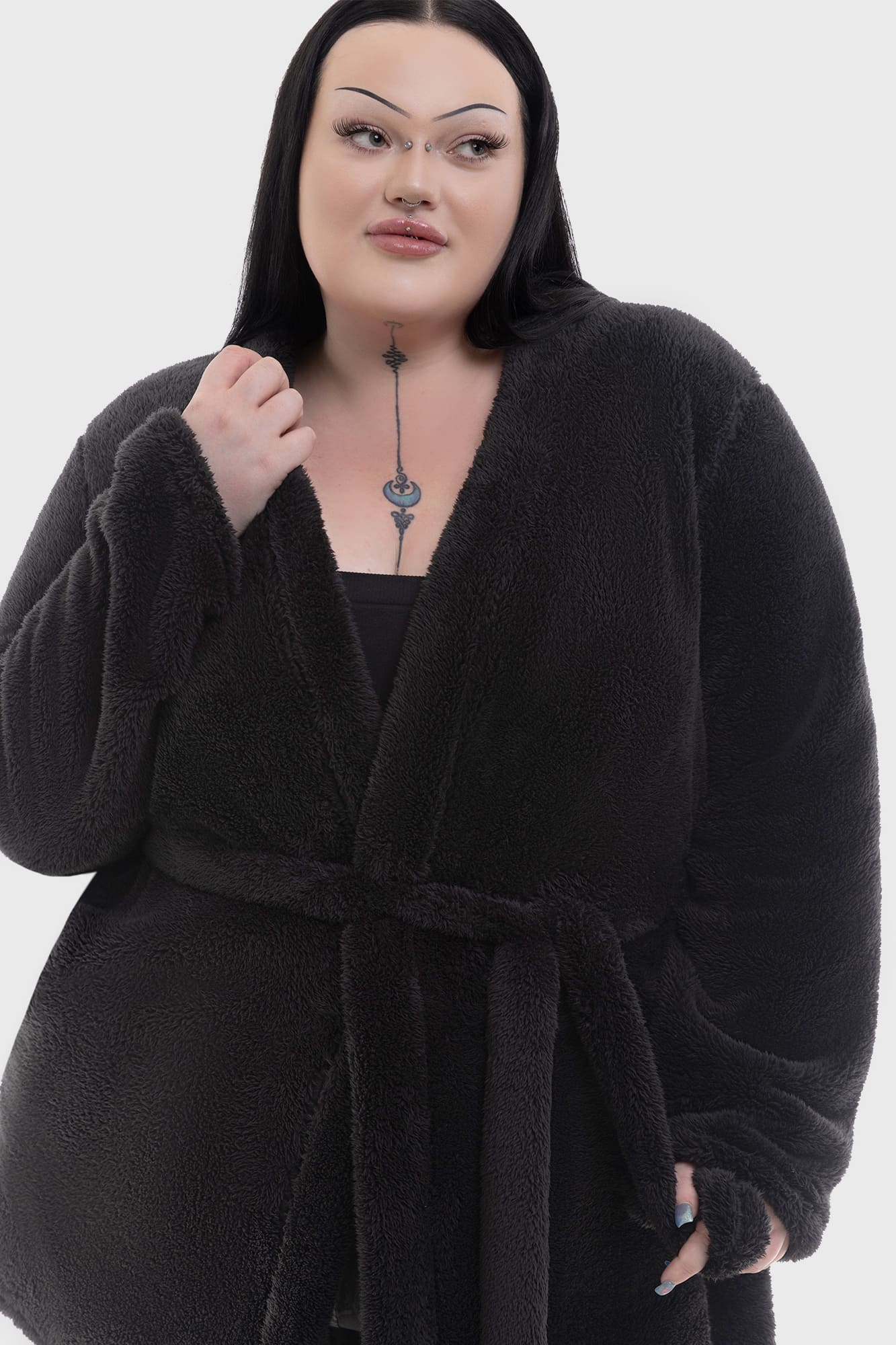 Killstar Tenebrous Robe - Gothic Cat Embroidery Mini Dress with Pockets