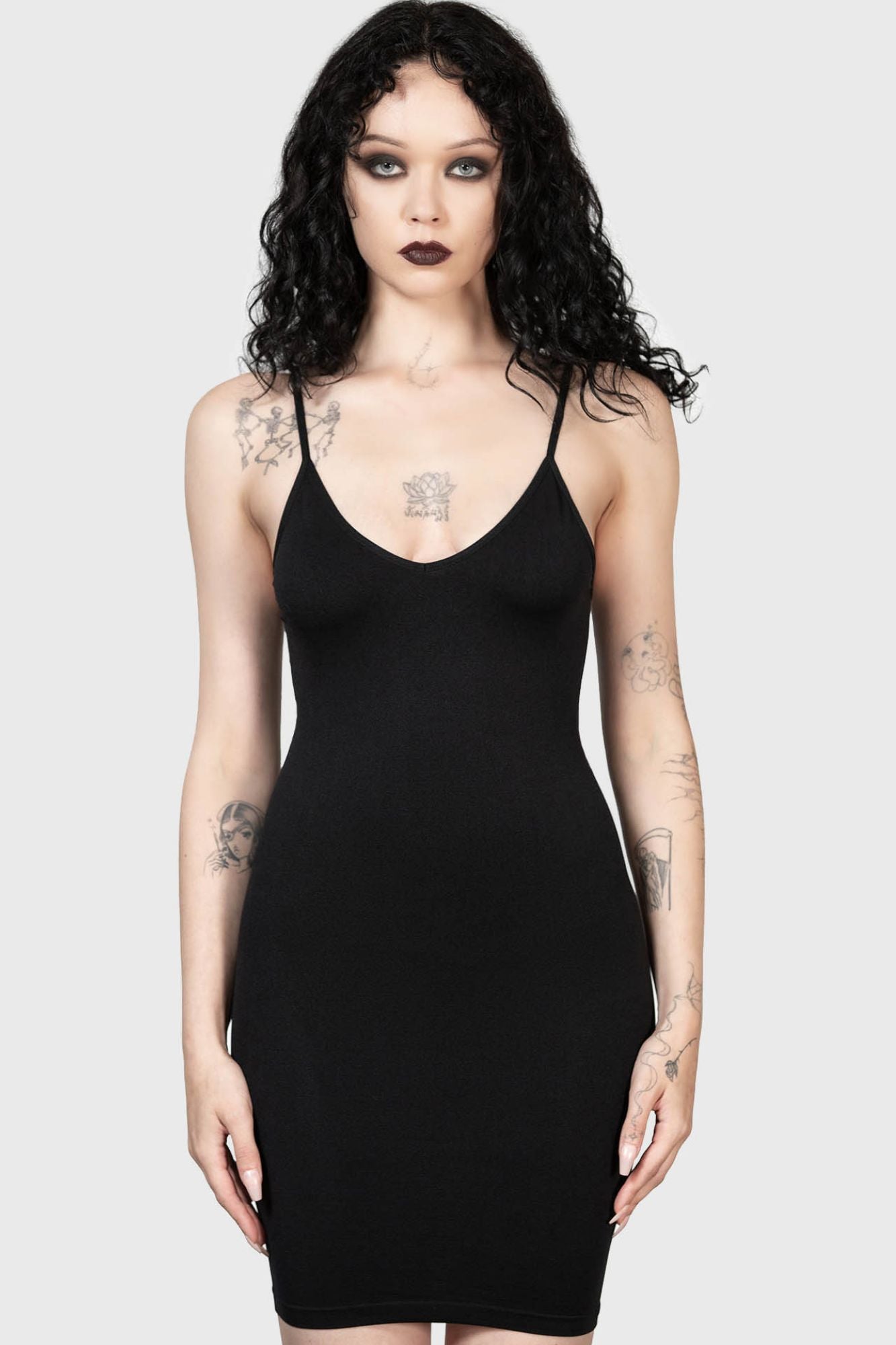 Killstar Sultrate V-Neck Slip Dress - Adjustable Straps