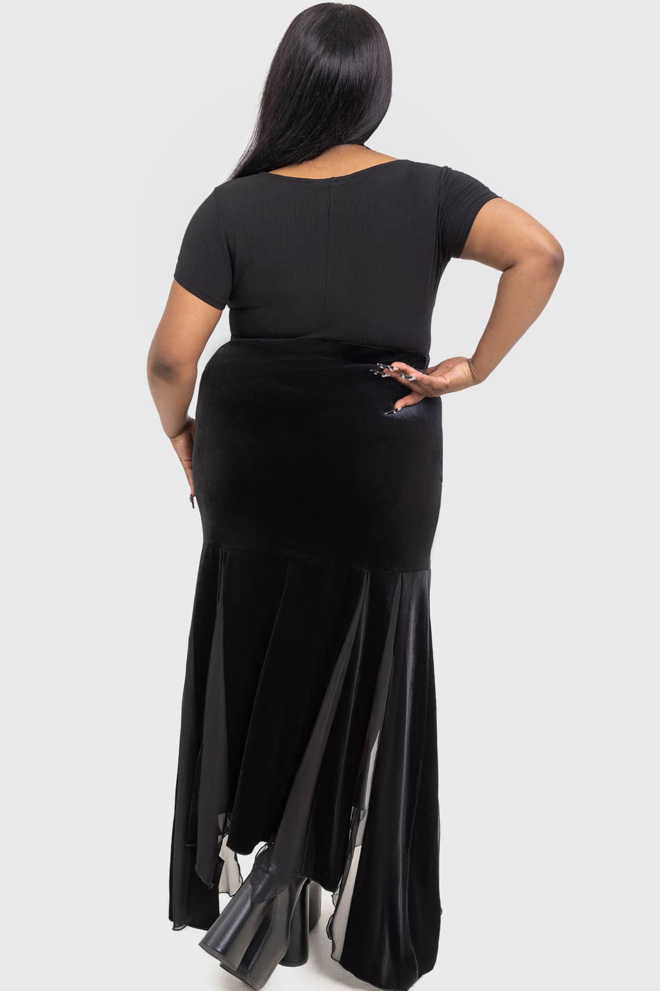 Killstar Morose Velvet Maxi Skirt with Lace & Mesh