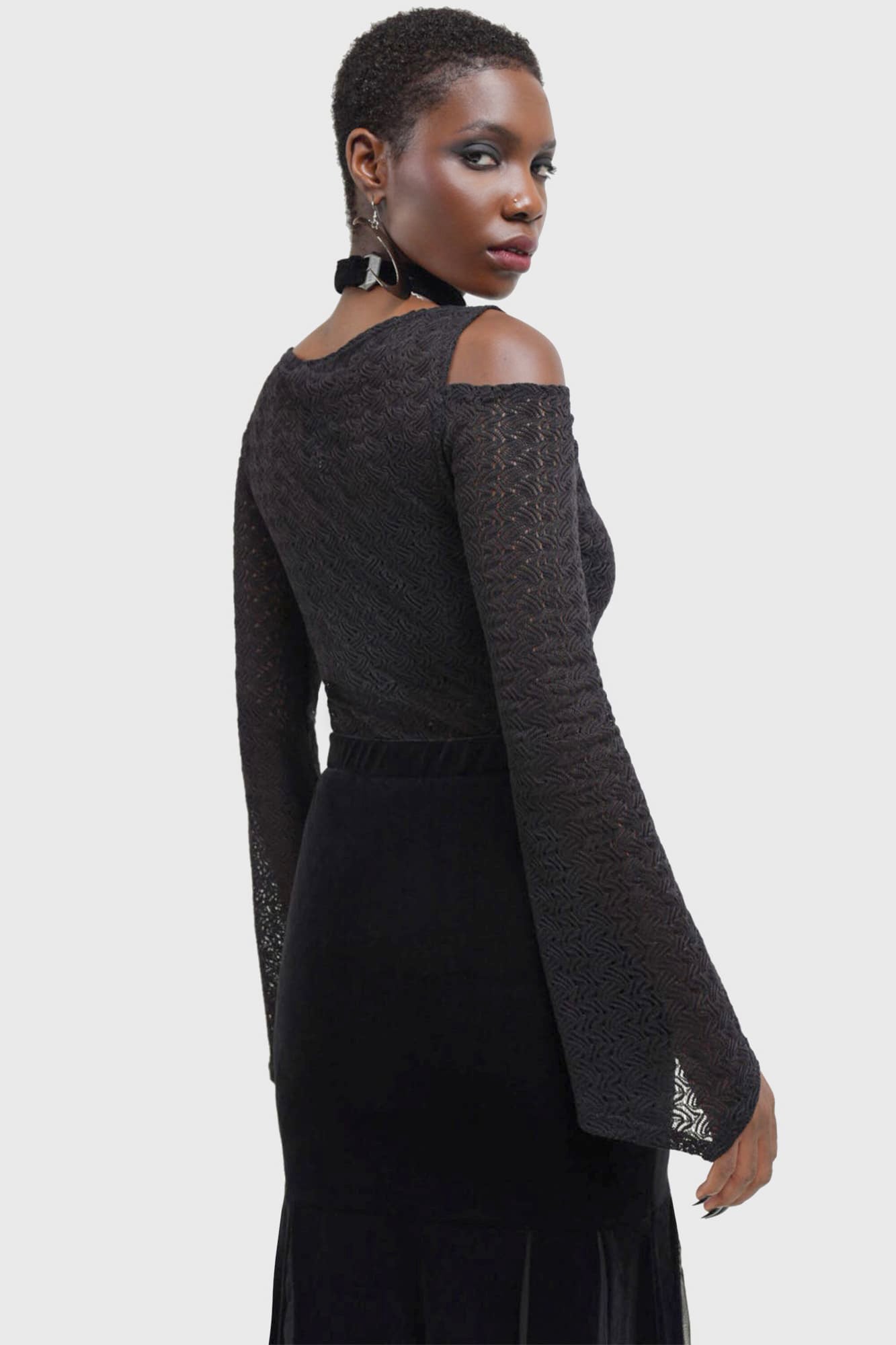 Killstar Morose Velvet Maxi Skirt with Lace & Mesh