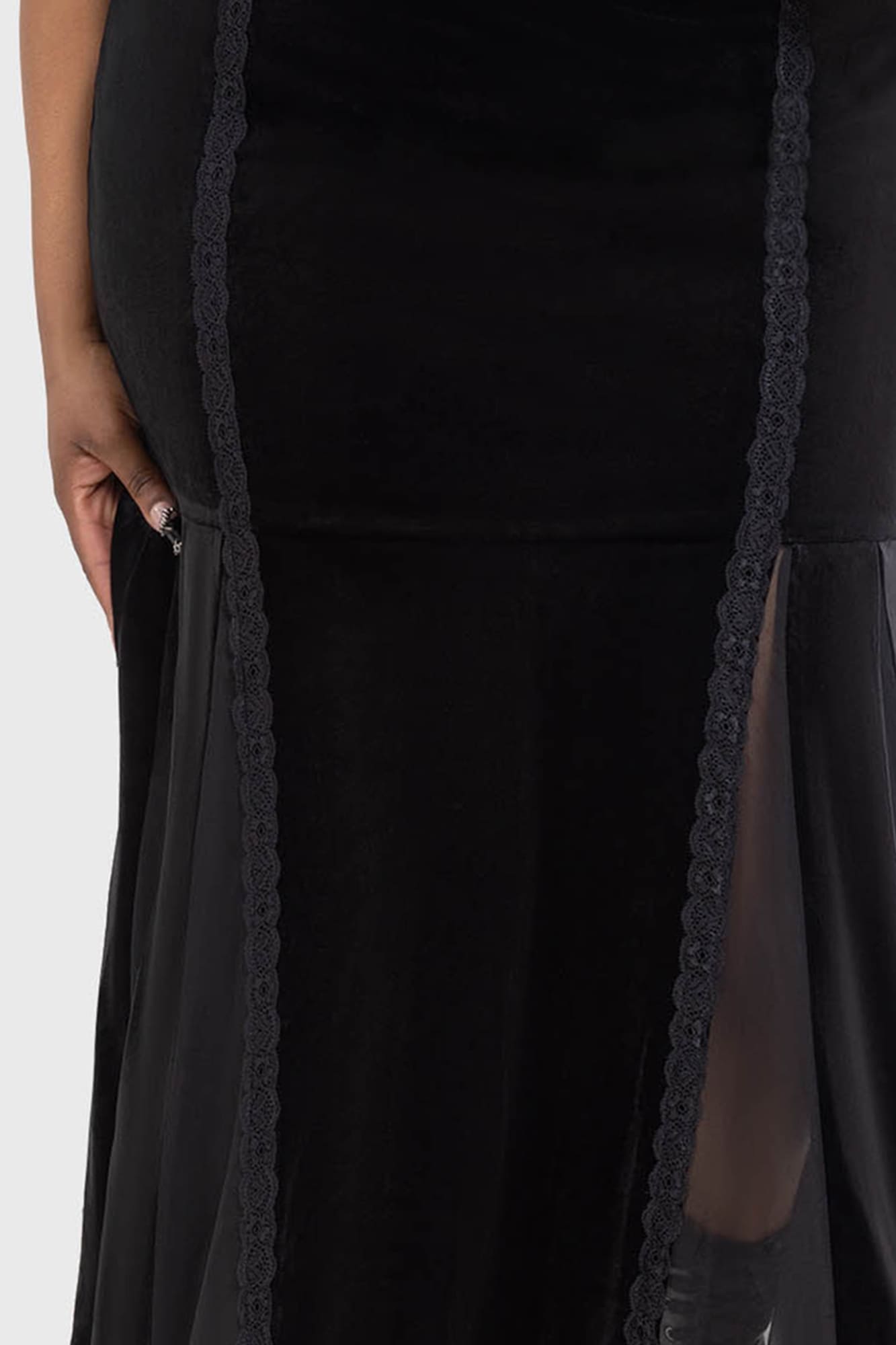 Killstar Morose Velvet Maxi Skirt with Lace & Mesh