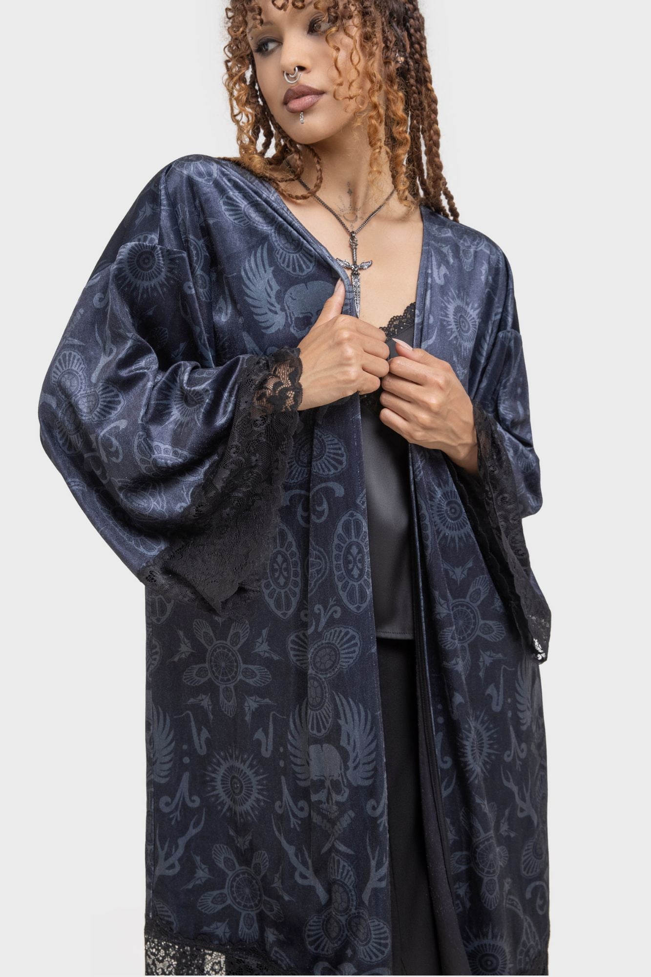 Lost Boys Half Vamp Kimono - Licensed Velvet Lace Trim Gothic Robe