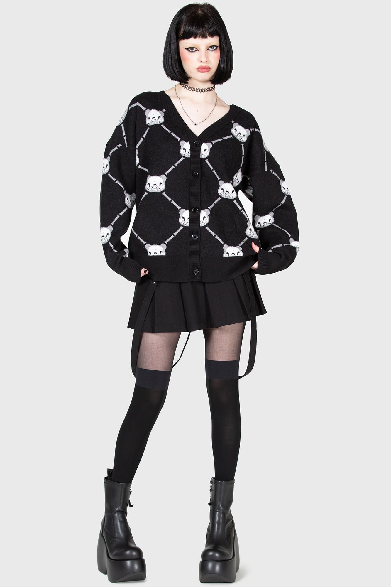 Killstar Bone To Pick Gloomy Bear Cardigan - Soft Stretch Knit