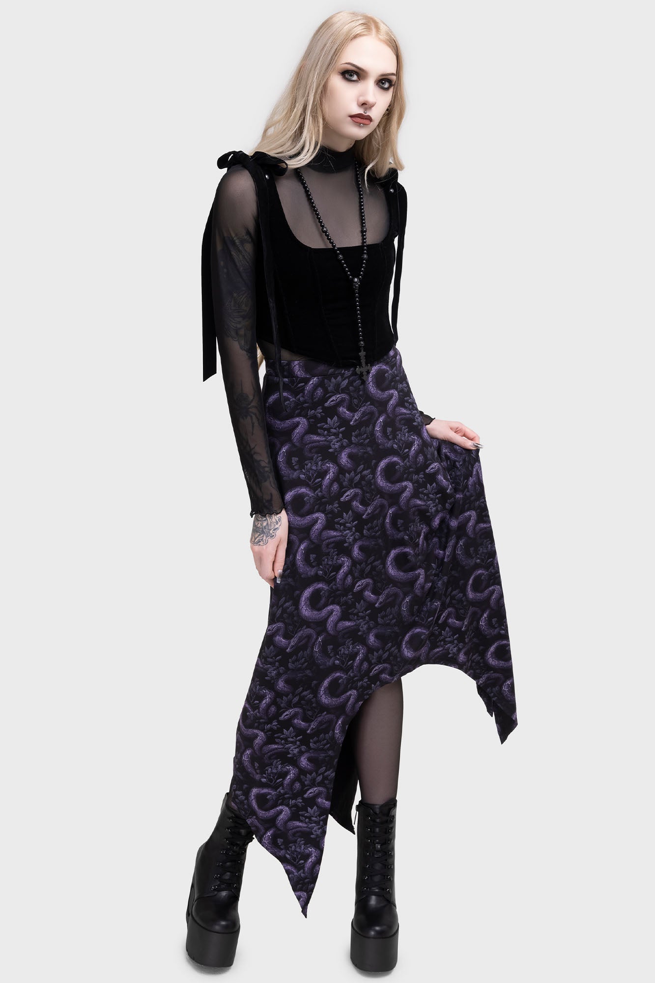 Killstar Blackfang Snake Print Maxi Skirt with Elastic Waist