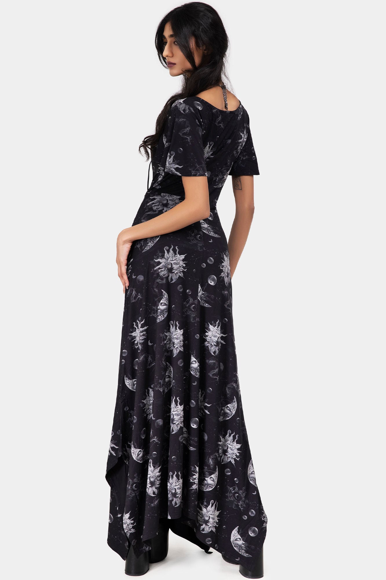 Killstar Umbral Celestial Print Maxi Dress with Adjustable Ties