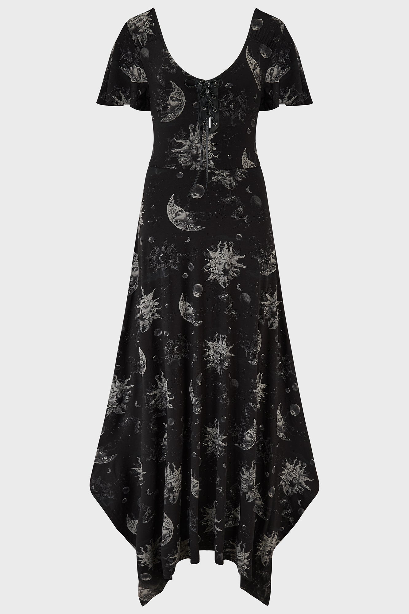Killstar Umbral Celestial Print Maxi Dress with Adjustable Ties