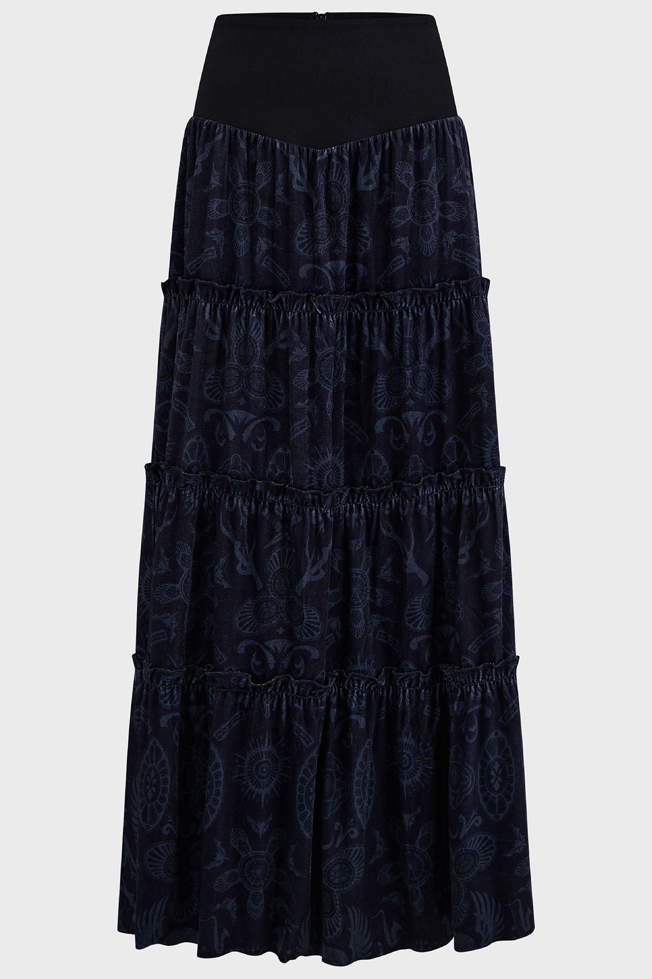 Lost Boys Half Vamp Velvet Maxi Skirt - Gothic Tiered Ruffles