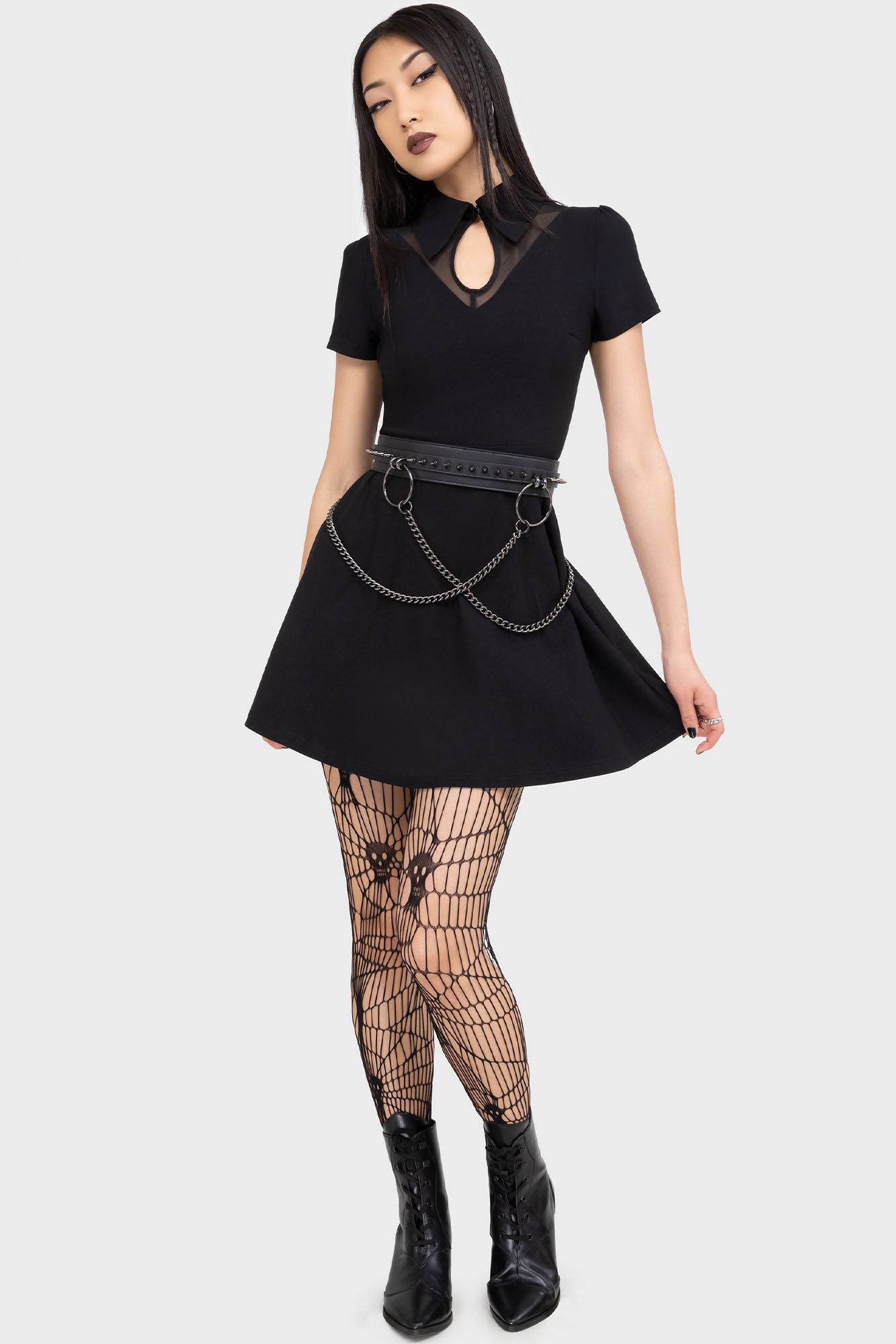 KIHILIST Mini Dress with XL Collar & Keyhole Cutout