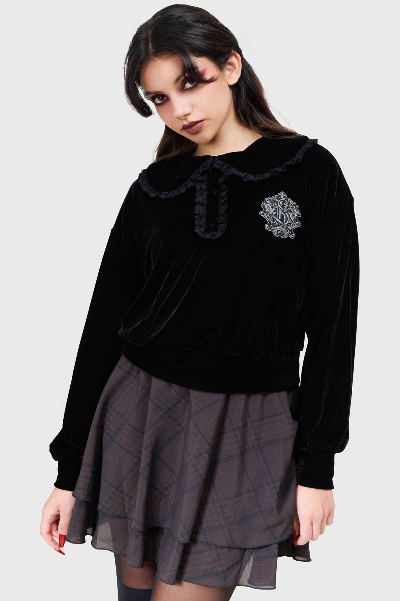 Killstar Darkmoor Academy Embroidered Velvet Sweatshirt