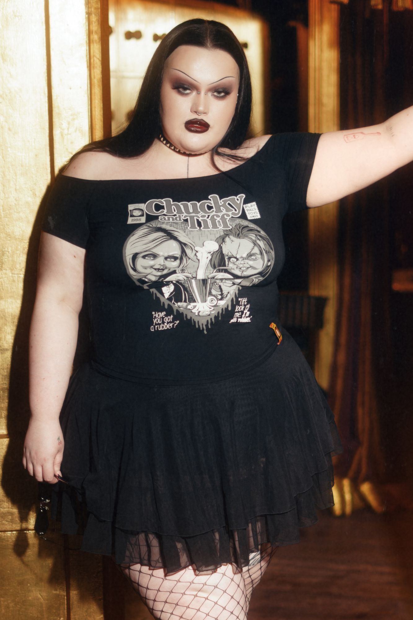 Chucky Licensed Bardot Top - Killstar Stretch Viscose Tee