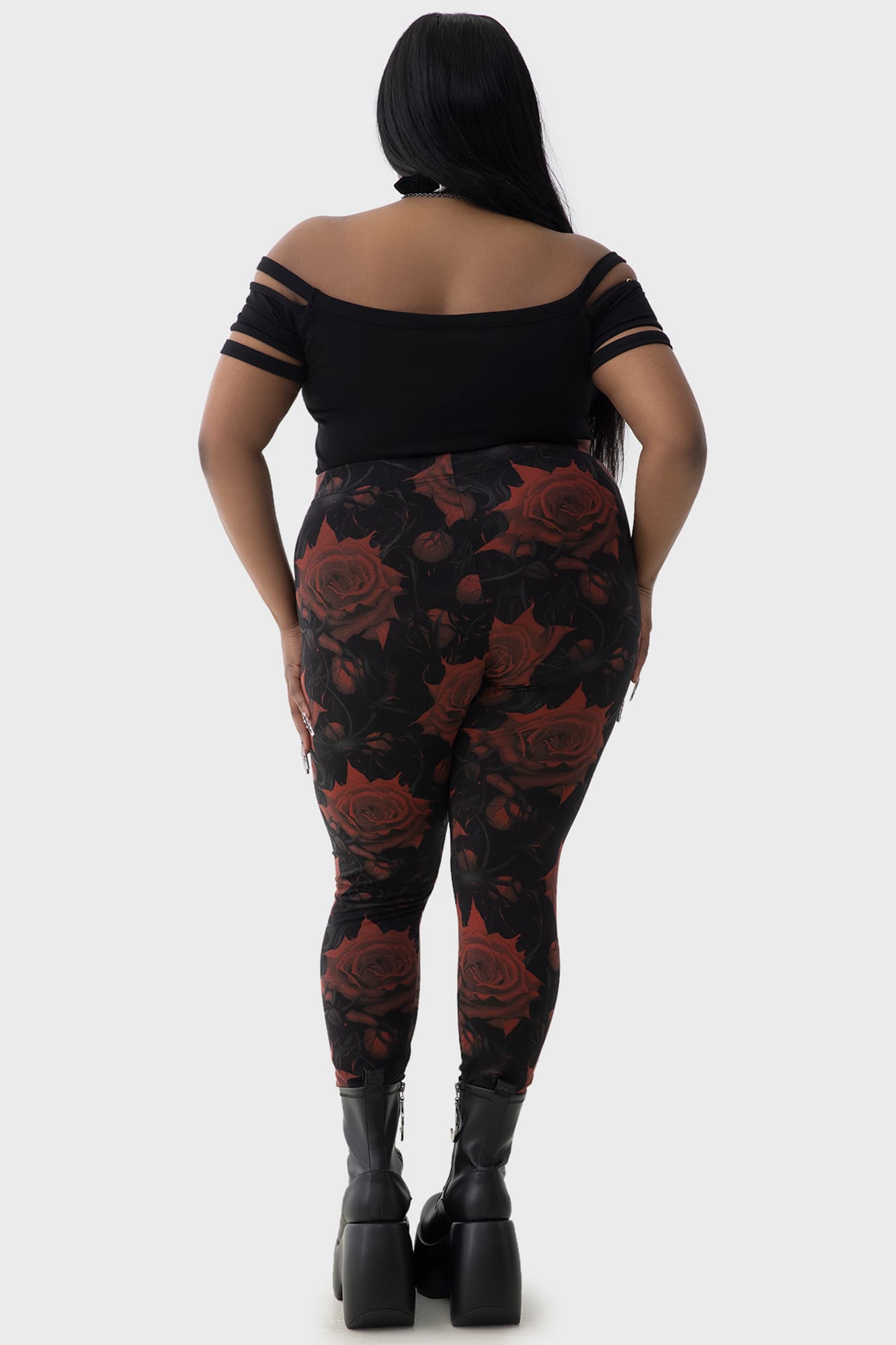 Killstar Blood Rose Floral Print Leggings - Stretch Viscose