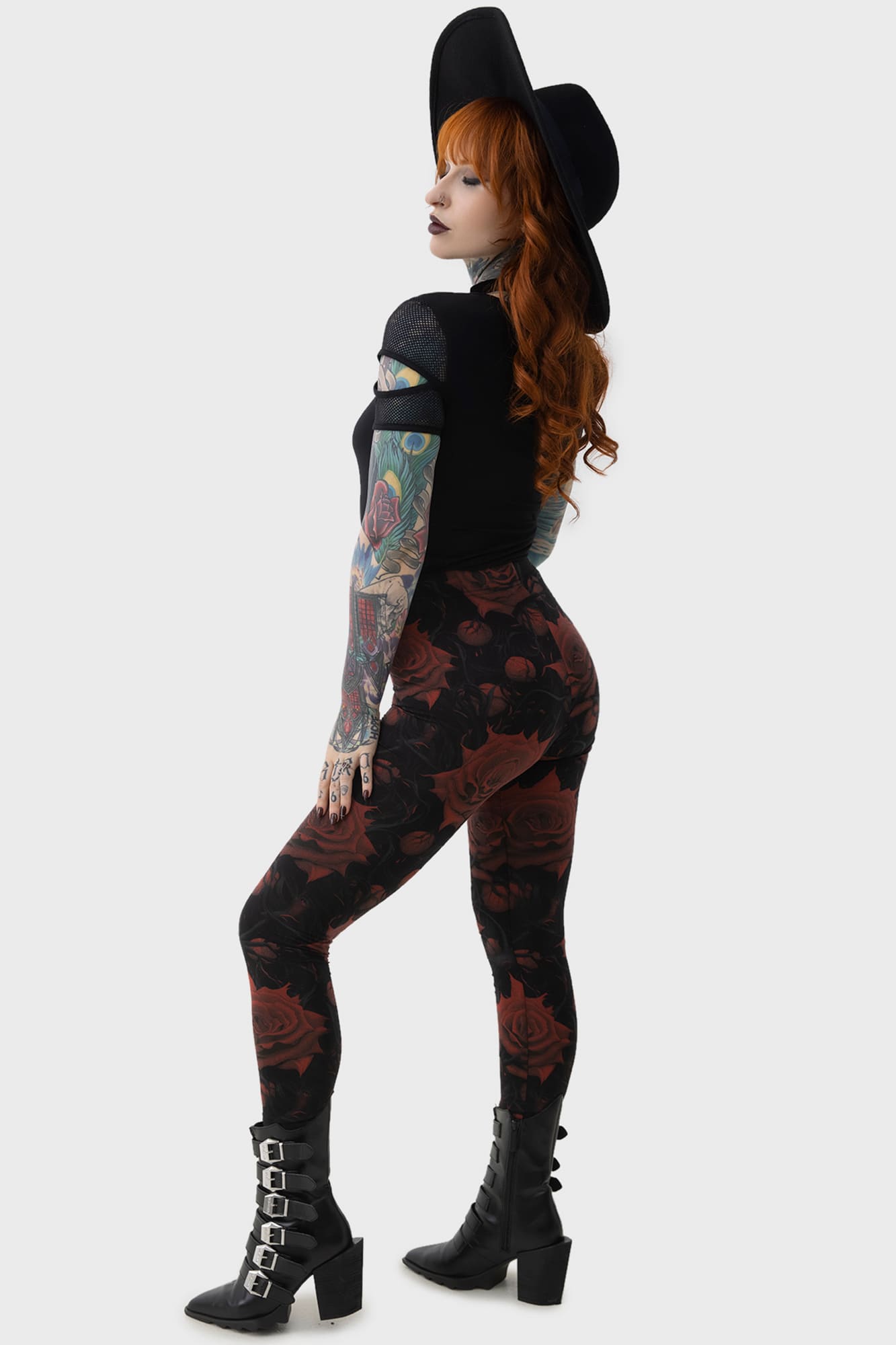 Killstar Blood Rose Floral Print Leggings - Stretch Viscose