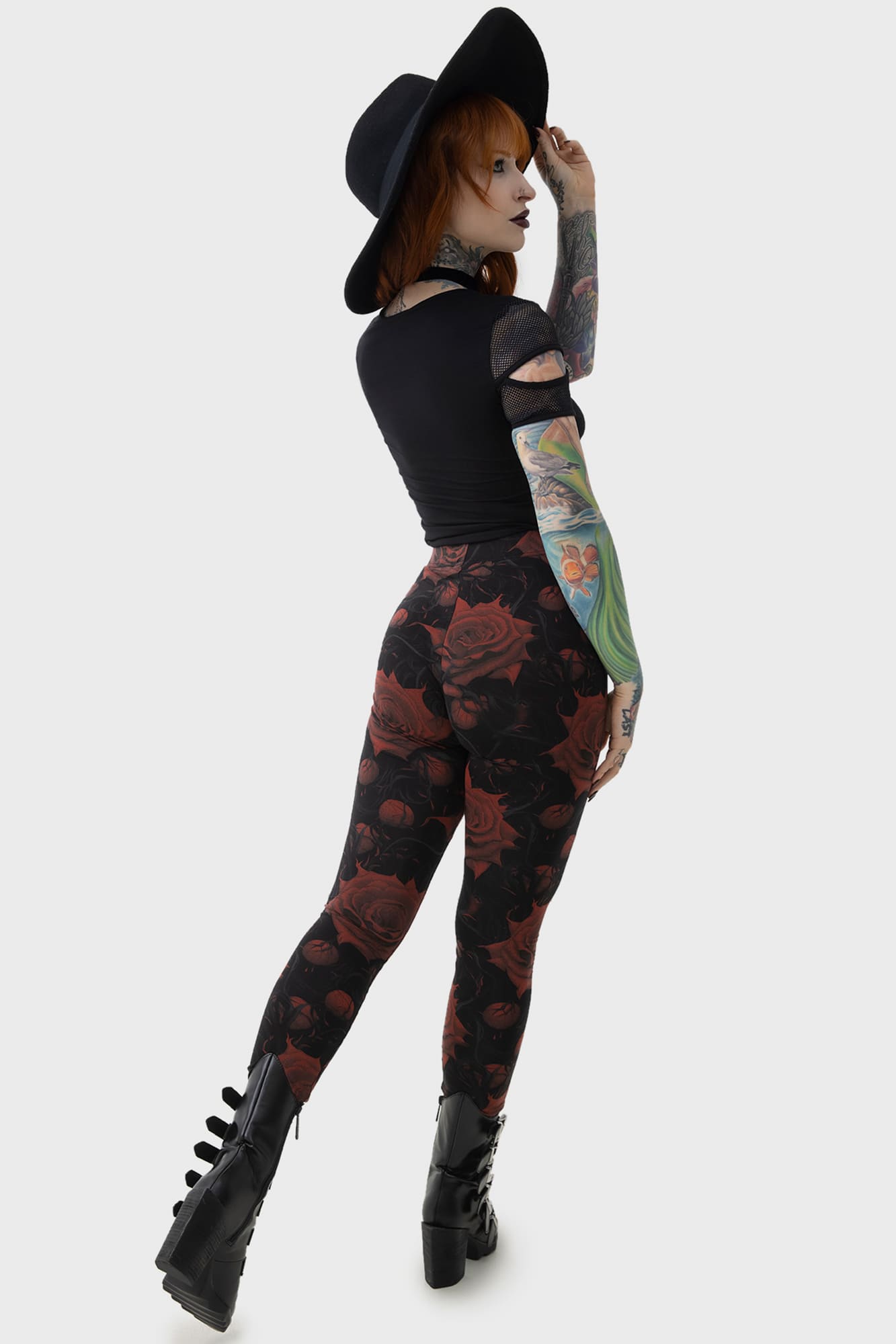 Killstar Blood Rose Floral Print Leggings - Stretch Viscose